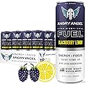 Angry Angel Blackberry Lemon Natural Energy + Focus Drink (12 count) - Zero Sugar - Natural Caffeine from Yerba Mate - CoQ10 - B Vitamins - 12 oz Cans