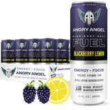 Angry Angel Blackberry Lemon Natural Energy + Focus Drink (12 count) - Zero Sugar - Natural Caffeine from Yerba Mate - CoQ10 - B Vitamins - 12 oz Cans