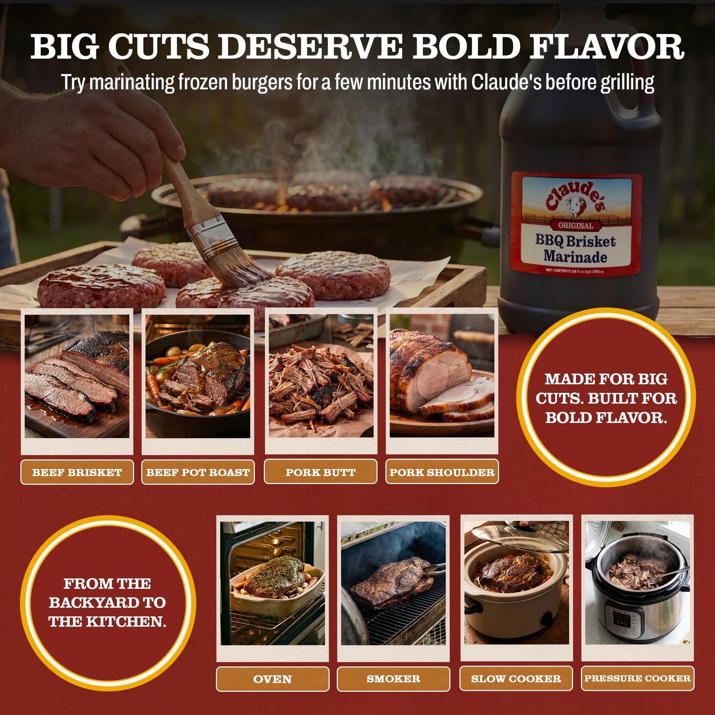 Claude's BBQ Brisket Marinade Sauce, Gluten Free Texas Style, 128 oz