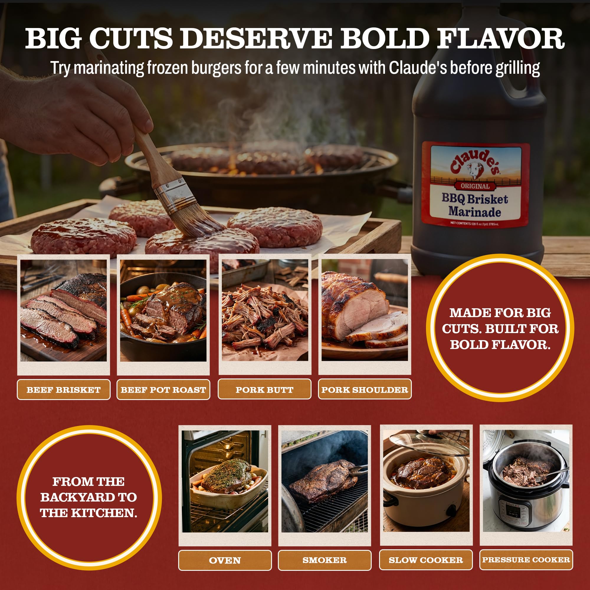 Claude's BBQ Brisket Marinade Sauce, Gluten Free Texas Style, 128 oz