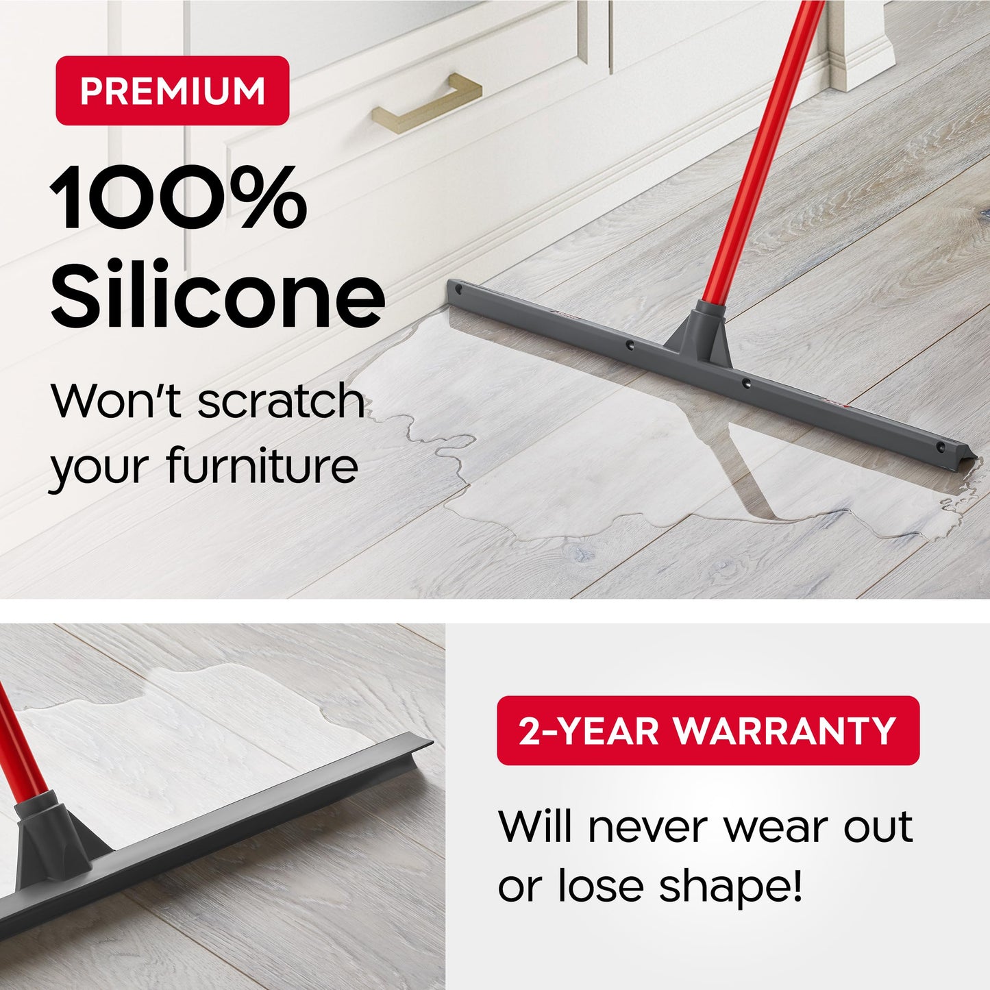 Tyroler Floor Squeegee for Concrete Floors, 24" Heavy Duty Squeegee for Floor, Squeegees Broom for Floors with 55" 4 Part Handle Perfect for Tiles