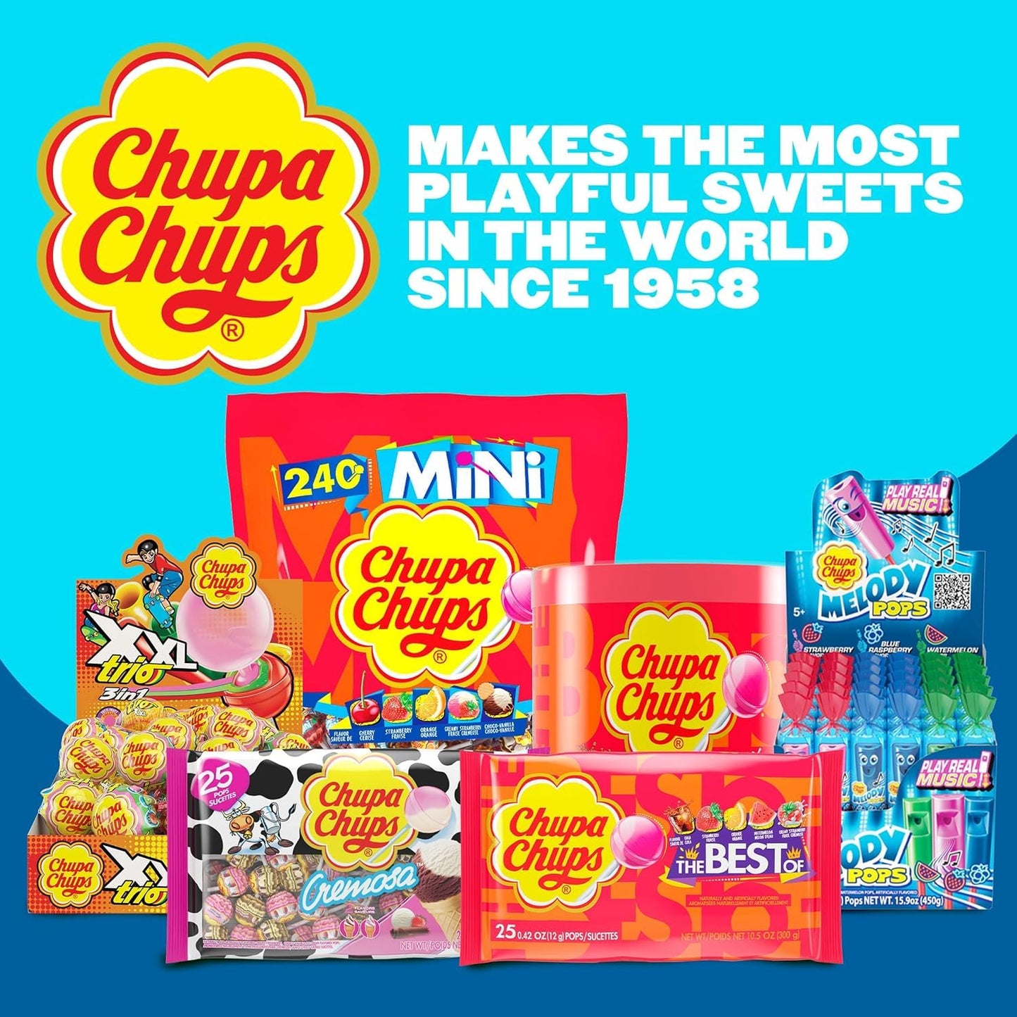 Chupa Chups Melody Pops, Assorted Flavors, Whistle Lollipops, Individually Wrapped Candy, 30 count