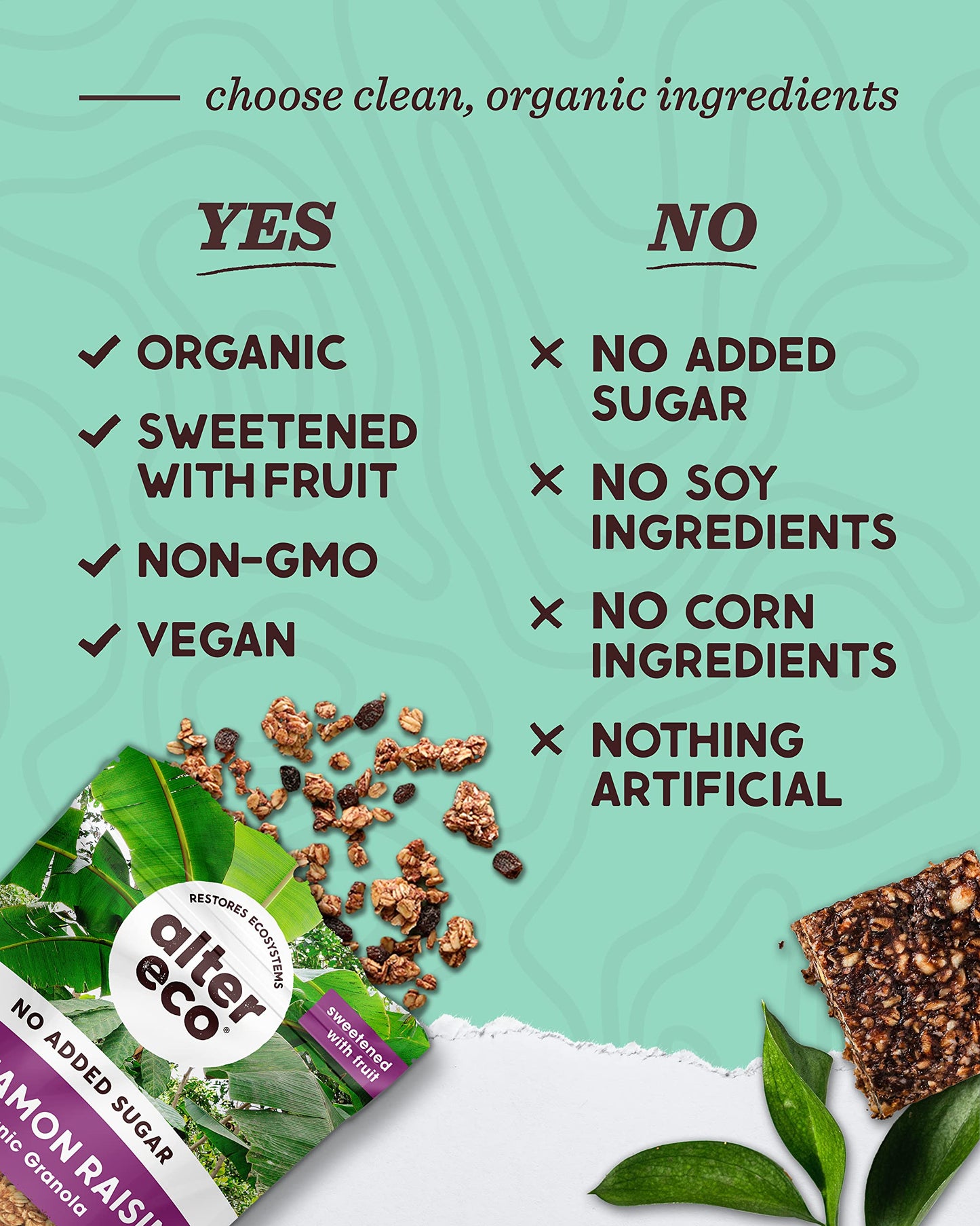 Alter Eco Cinnamon Raisin Granola, Healthy, Organic Breakfast & Snack, Naturally Sweetened with Fruit, Vegan, No Artificial Sugars or Additives