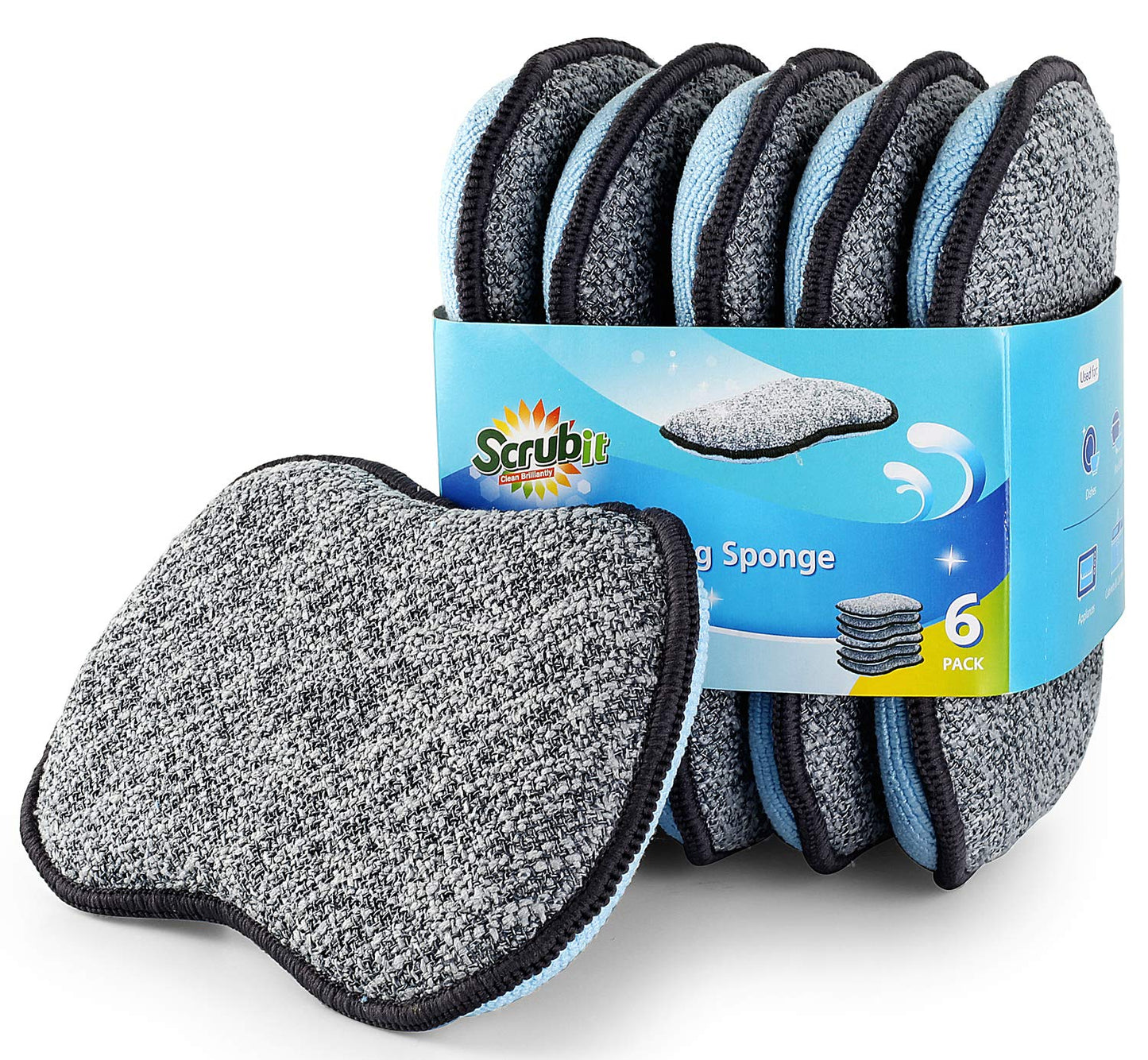 Multi-Purpose Scrub Sponges for Kitchen by Scrub- it - Non-Scratch Microfiber Sponge Along with Heavy Duty Scouring Power - Effortless Cleaning