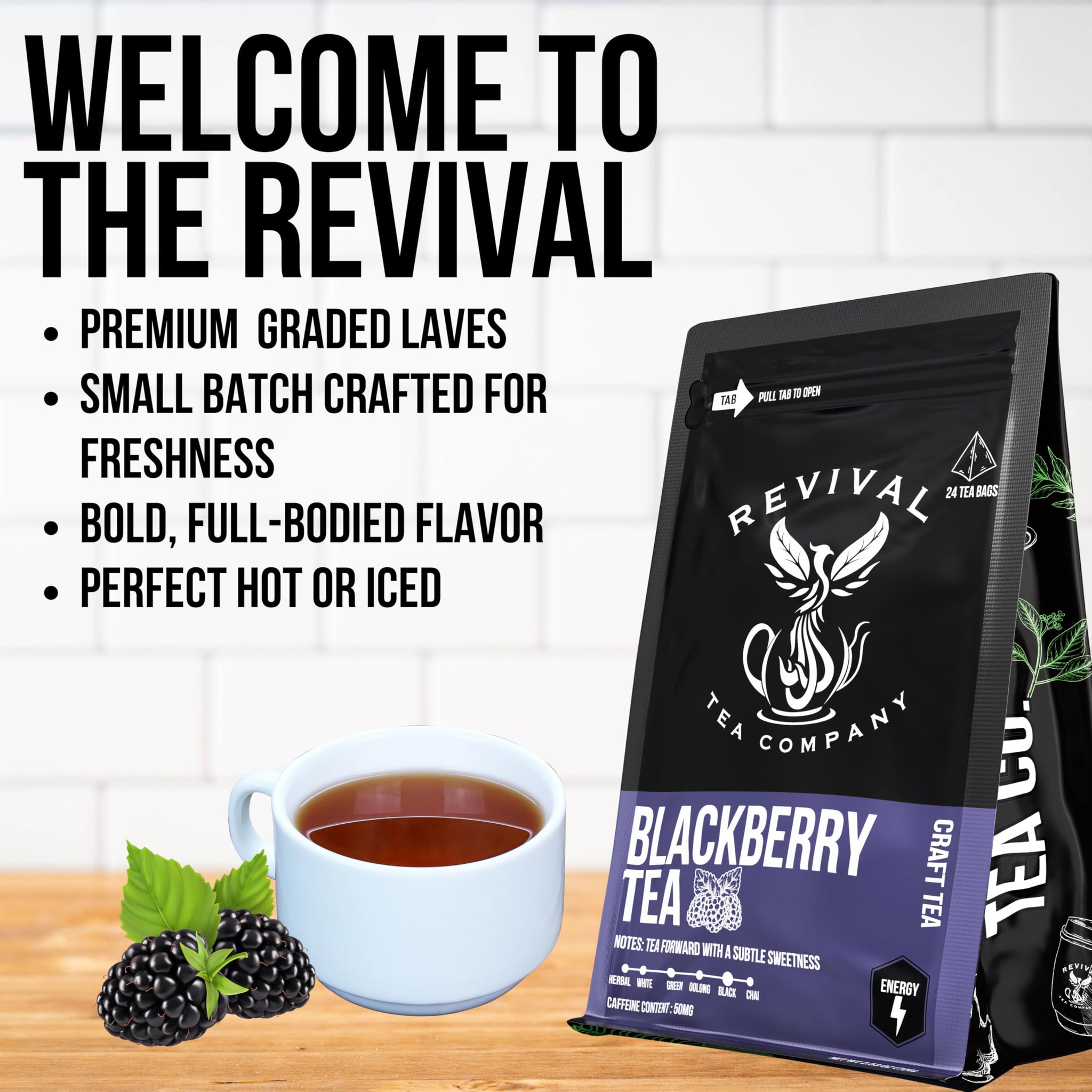 Revival Tea Company Blackberry Tea - Black Tea Blend with Blackberry Leaf - Loose Leaf 6 Ounces
