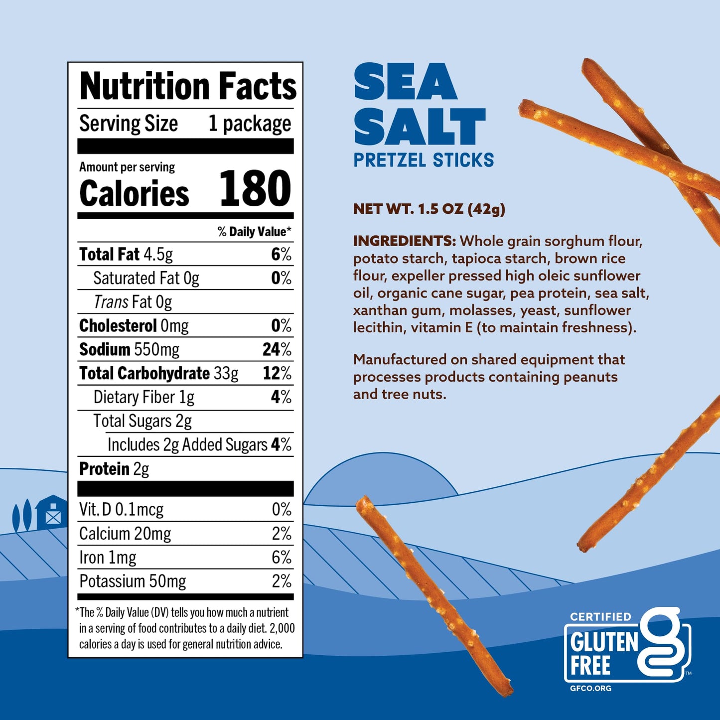 Quinn Gluten Free Sea Salt Pretzel Sticks - Whole Grain, Made with Real Ingredients, Whole Grain Sorghum, Sea Salt, Vegan, Gluten Free, Dairy Free