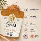Angie's Chai Sweet & Spicy Organic Instant Chai Tea Powder - Made in USA, Delicious Spiced Mix, 30 Servings, 80 Calories, Handcrafted, Free