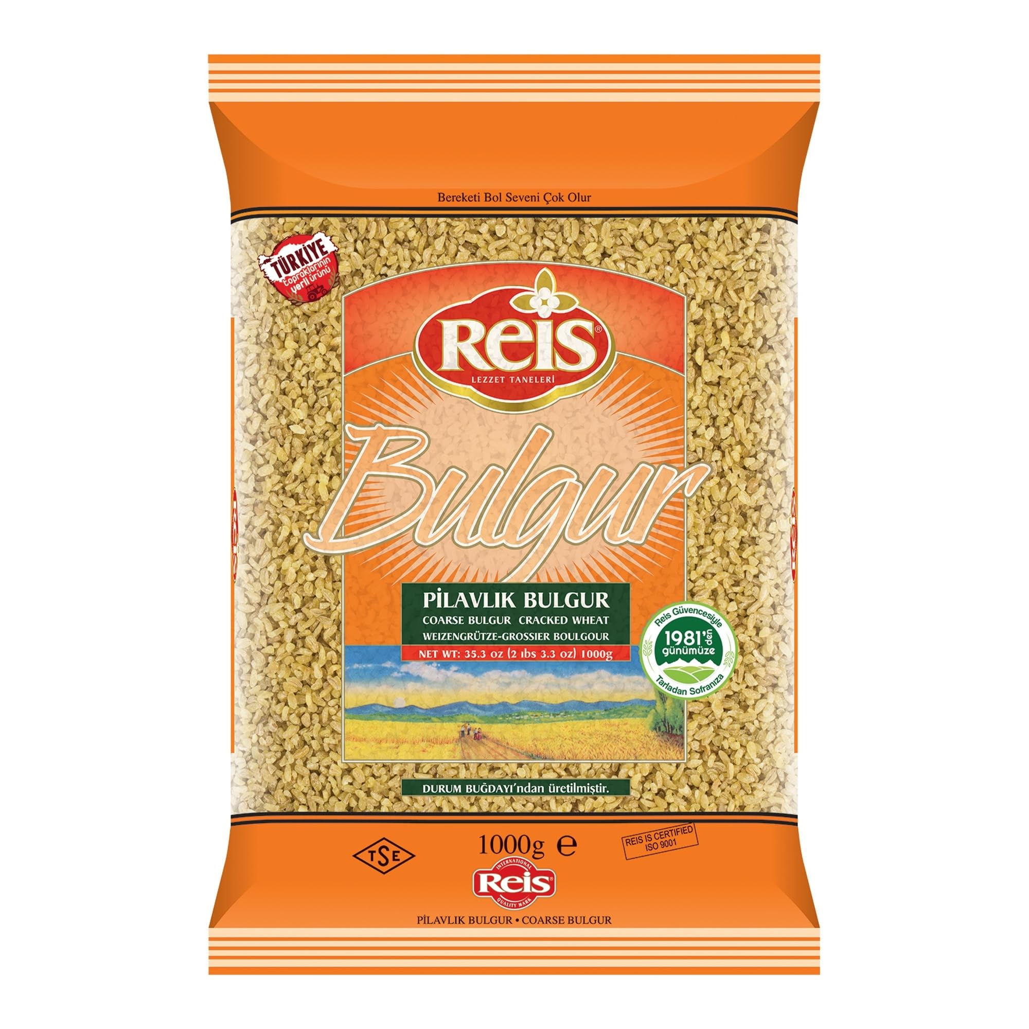 Reis Coarse Bulgur, Wheat Berries, Bulgur Wheat for Pilafs, Meals & Soups, Healthy Pantry Staples, Turkish Grocery Foods, High Fiber & Protein Cereal, Whole Grain Bag, Vegan, Halal, 2.2 Lbs (1000g)