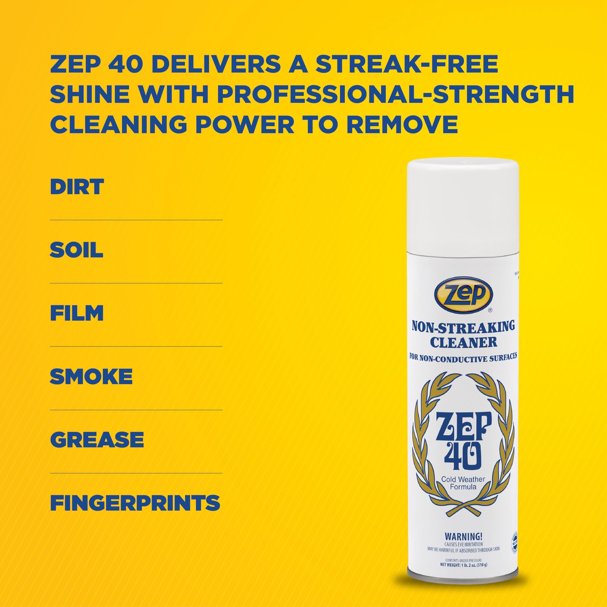 Zep 40 Non-Streaking Cleaner - 18 oz (Case of 12) 14401 - Heavy-Duty Foaming Action Aerosol Formulated for Non-Conductive Surfaces, Ideal for Cold