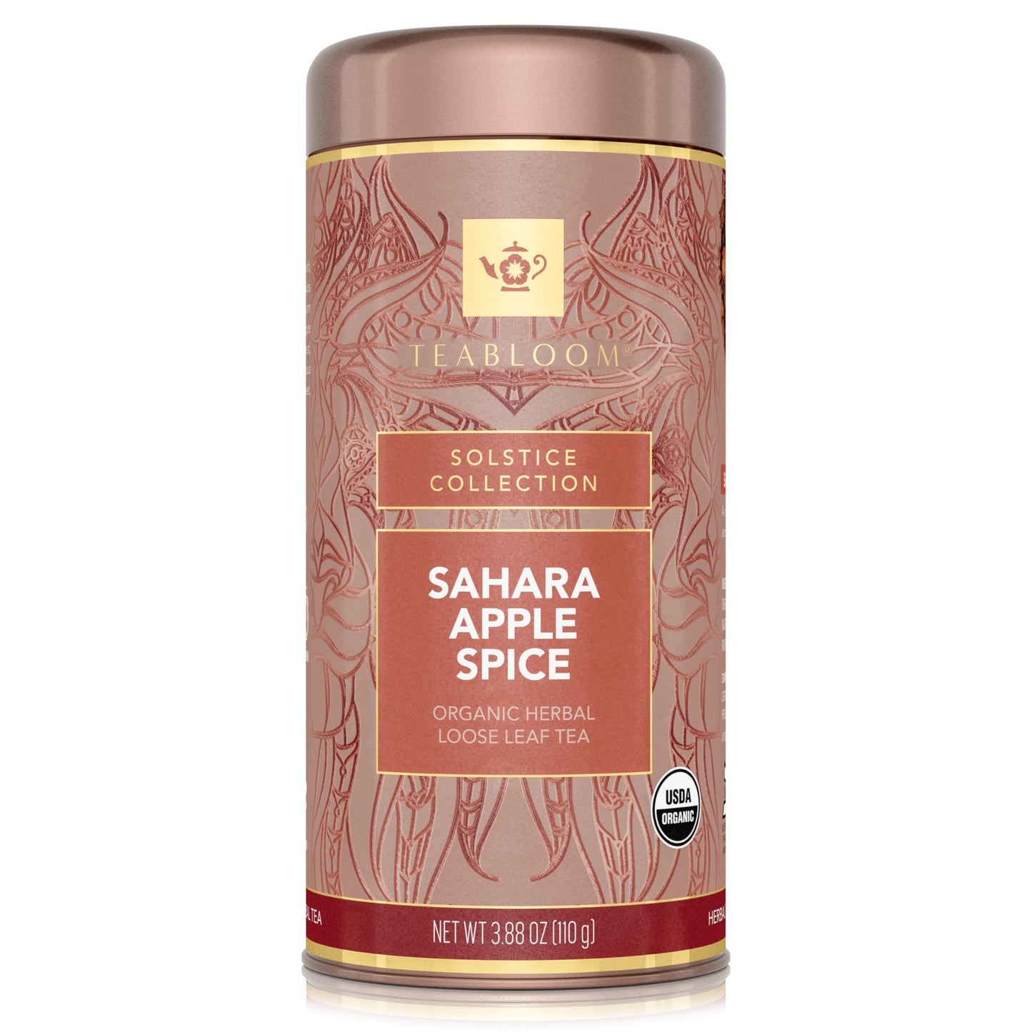 Teabloom Organic Herbal Tea, Sahara Apple Spice Loose Leaf Tea, Warm and Sweet Rooibos with No-Caffeine, Certified Organic, Fresh Whole Leaf Blend in