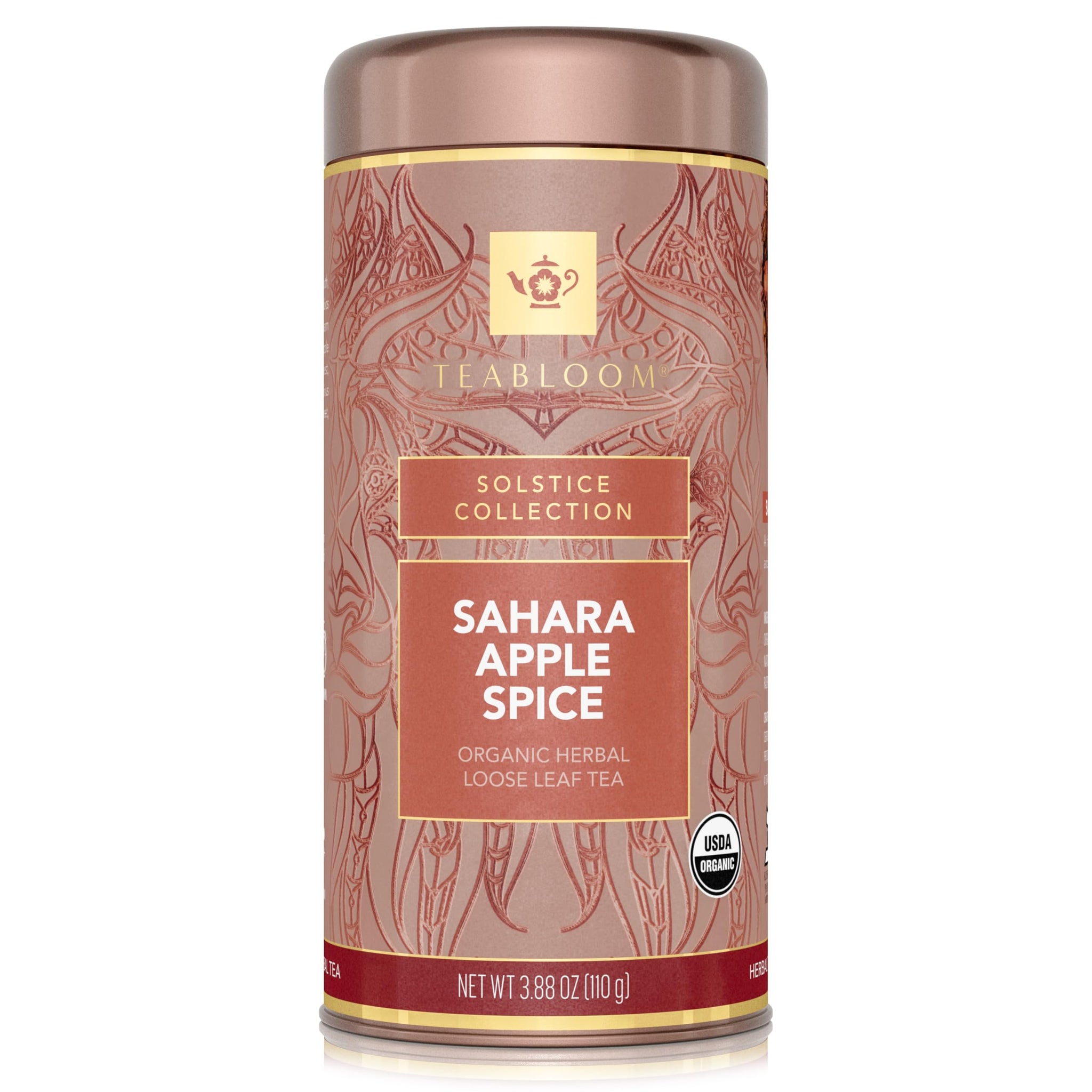 Teabloom Organic Herbal Tea, Sahara Apple Spice Loose Leaf Tea, Warm and Sweet Rooibos with No-Caffeine, Certified Organic, Fresh Whole Leaf Blend in
