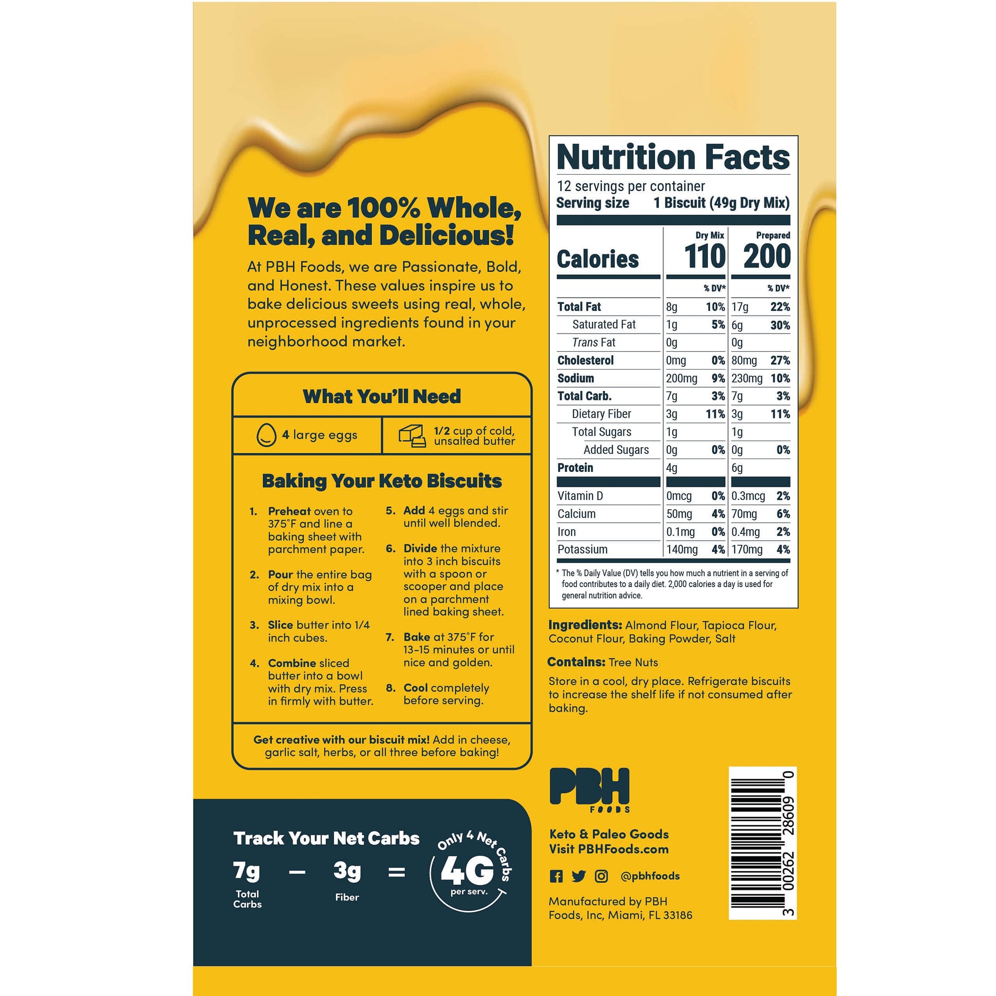 PBH Foods - Keto Biscuit Mix - Low Carb Bread - Grain and Gluten Free - Diabetic, Ketogenic, Paleo Diet Friendly Snack Food