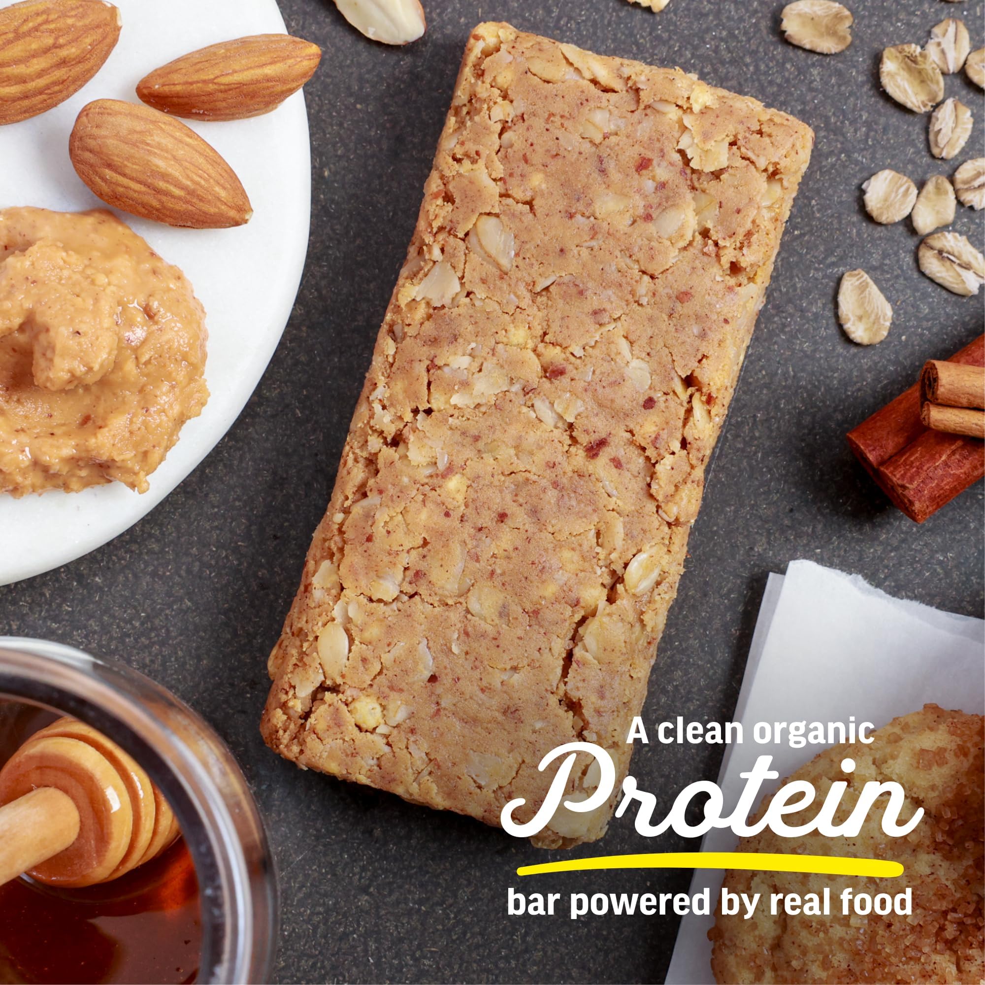 Kate’s Real Food Organic Protein Bars - (Snickerdoodle, 2.2 oz, Pack of 12) - Plant Based Protein Bars - Gluten Free, Soy Free, Non GMO, Whole Grains