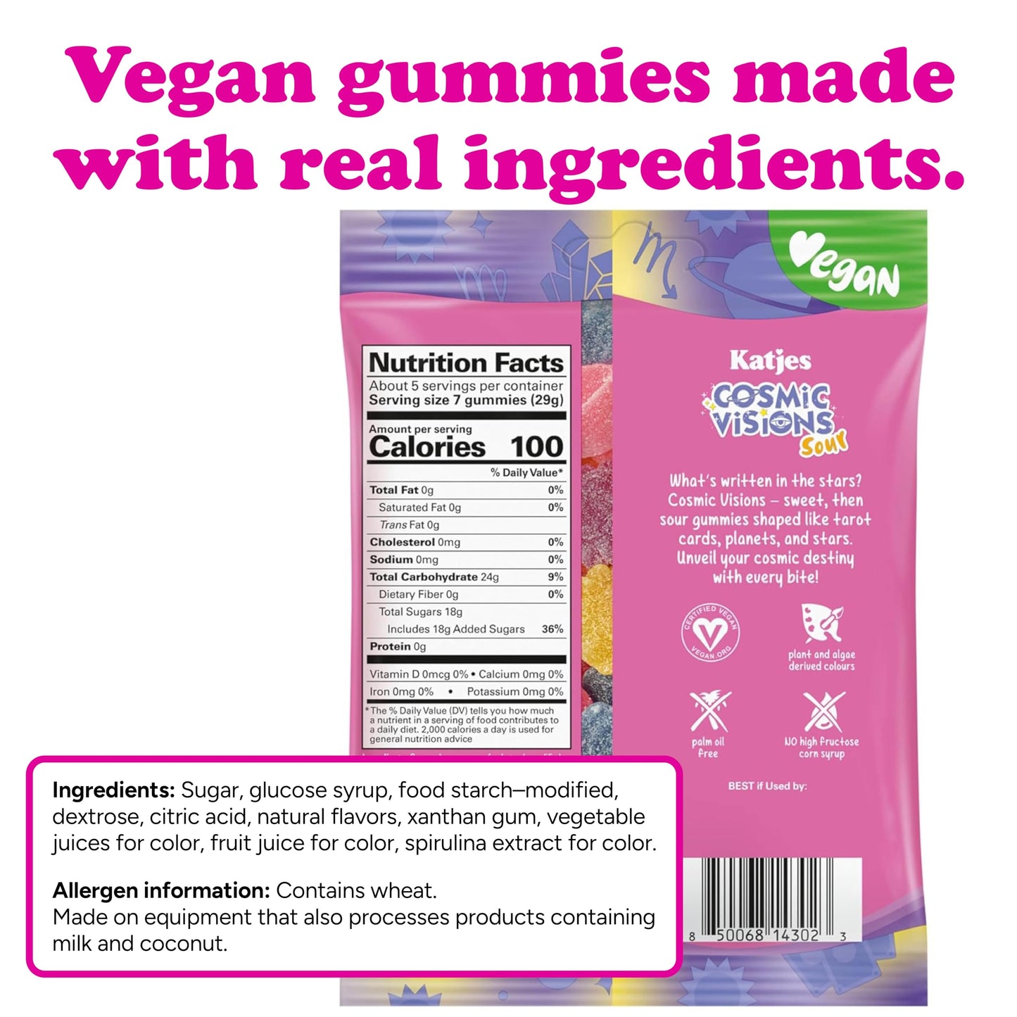Katjes Cosmic Visions, Tangy Vegan Gummy Candy, Wildly Good Soft & Flavorful, Sweet and Sour Gummies, Colorful Celestial Shapes, No Artificial Dyes or