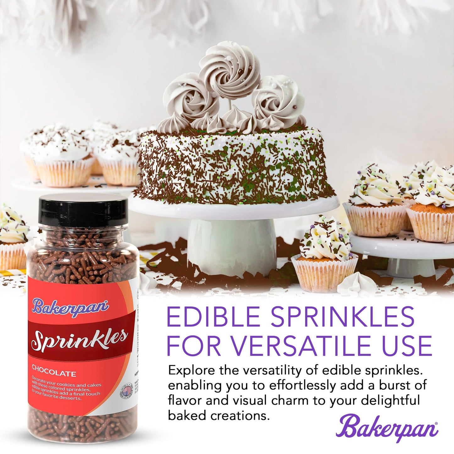 Bakerpan Blue and White Jimmies Sprinkles - 4.3 Ounces Sprinkles for Cake Decorating - Edible Blue Sprinkle for Cupcakes, Ice Cream, Cake Decorations