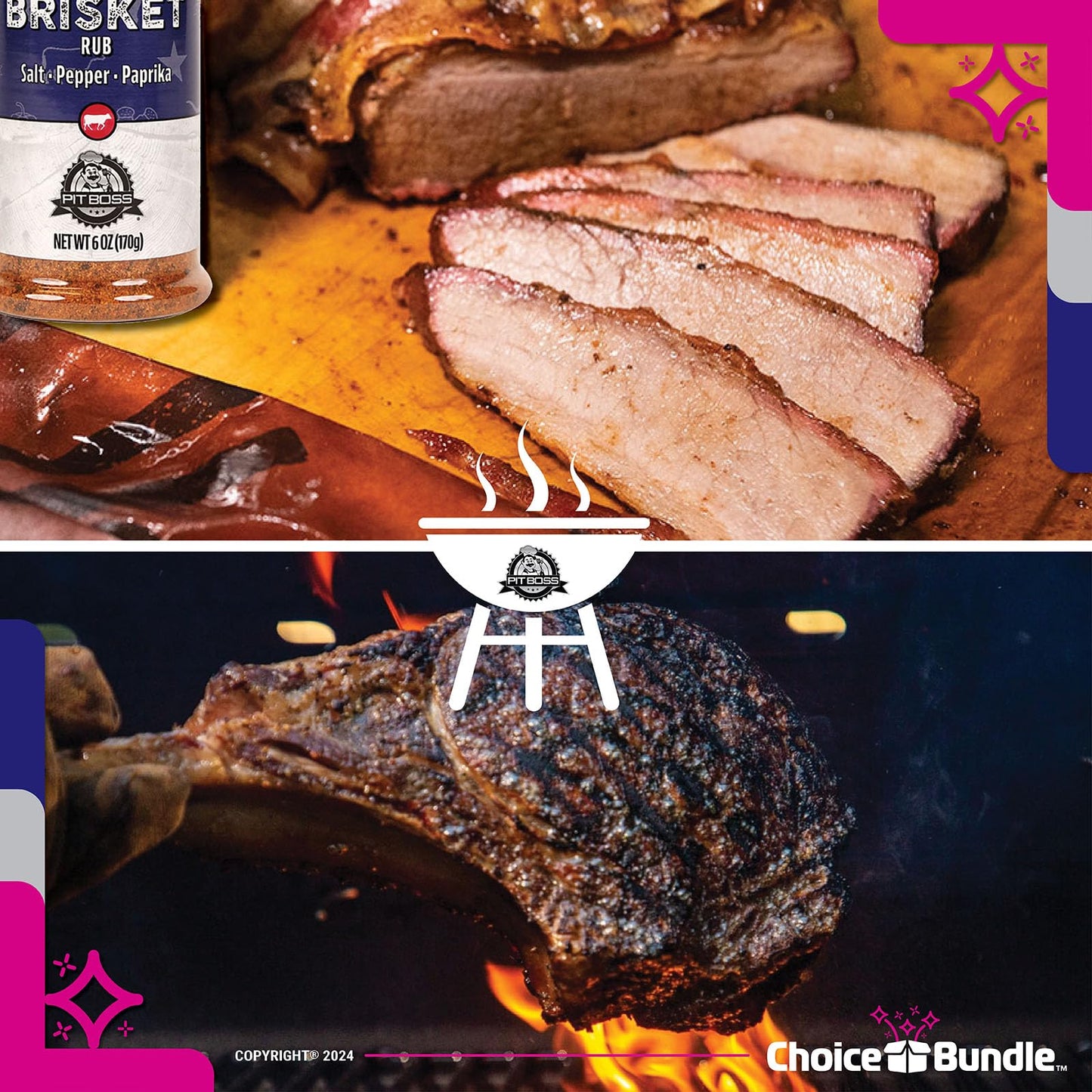 Pit Boss Lonestar Beef & Brisket - Texas Style Premium BBQ Barbecue Mixed Seasoning Spice & Rub 2 pk Choice Bundle (12 oz) + Guide & Bottle Opener (4