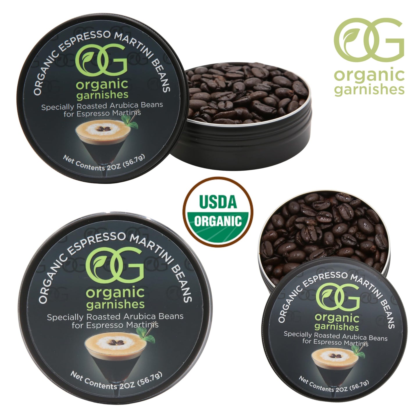 ORGANIC ESPRESSO MARTINI BEANS - MARTINI GARNISH FOR COCKTAILS - EDIBLE DARK ROAST ESPRESSO BEANS - OG ORGANIC GARNISHES - CRAFT COCKTAIL - HOME