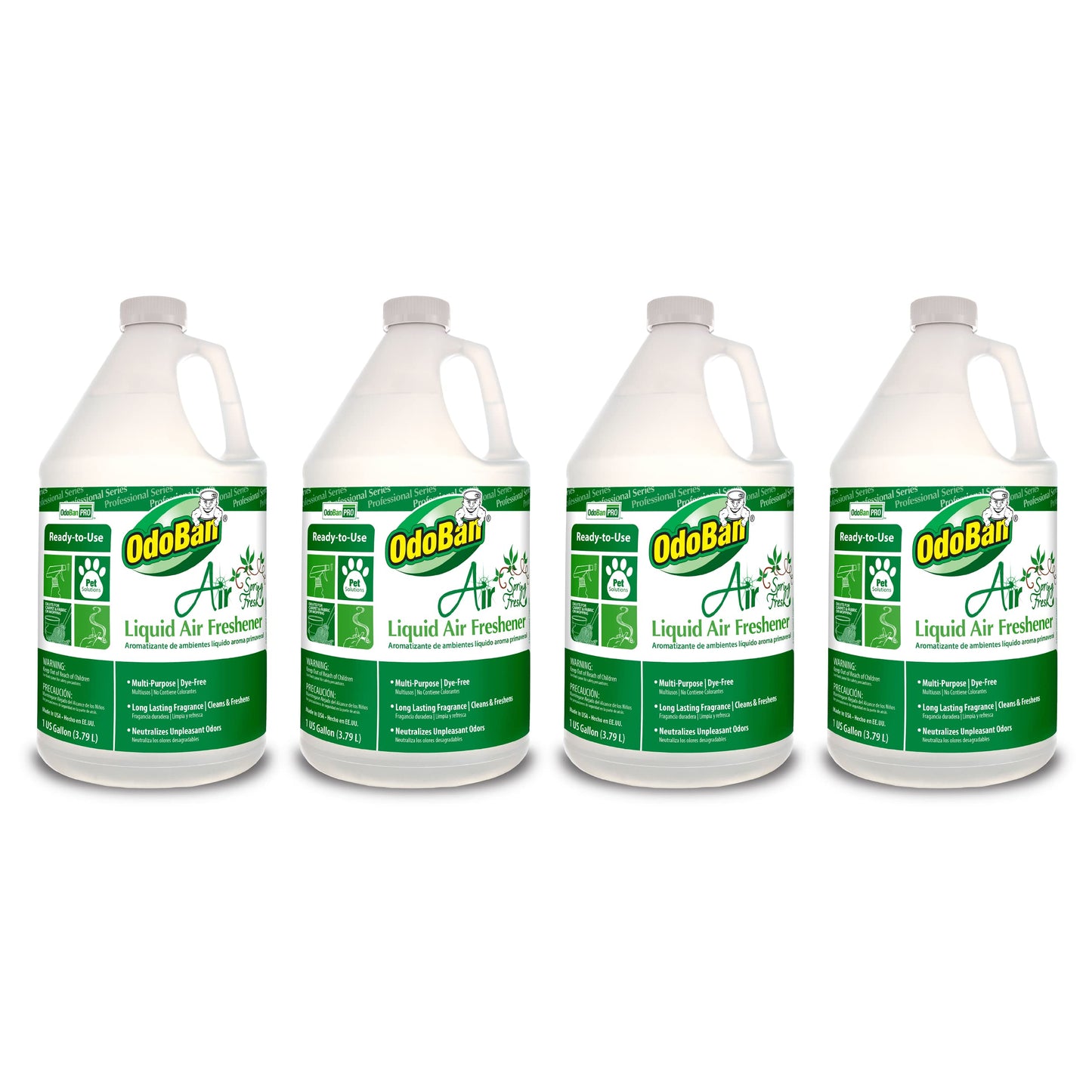 OdoBan Professional Series Ready-to-Use Air Spring Fresh Liquid Air Freshener, Made in the USA, Spring Fresh Scent Clear, 4-Pack, 1 Gallon Each