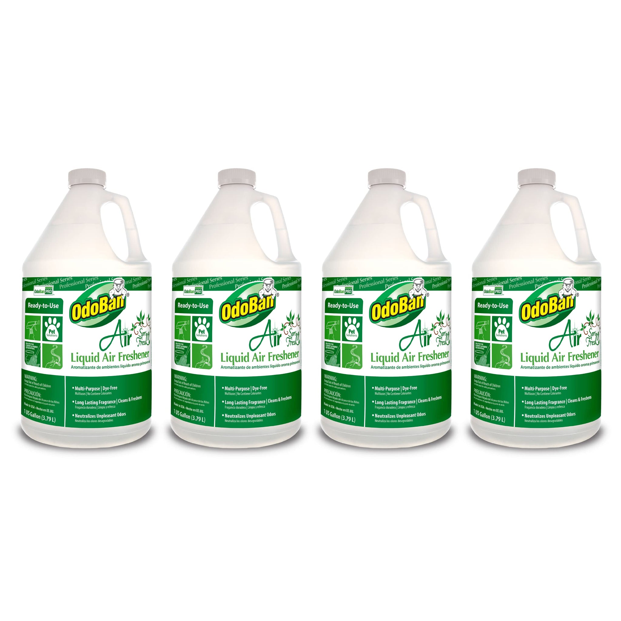 OdoBan Professional Series Ready-to-Use Air Spring Fresh Liquid Air Freshener, Made in the USA, Spring Fresh Scent Clear, 4-Pack, 1 Gallon Each