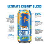 Gorilla Energy Drink, Mango Coconut, 200mg Natural Caffeine, Real Fruit Juice Squeezed & Concentrated, L-Theanine, Taurine, Ginseng, Acetyl
