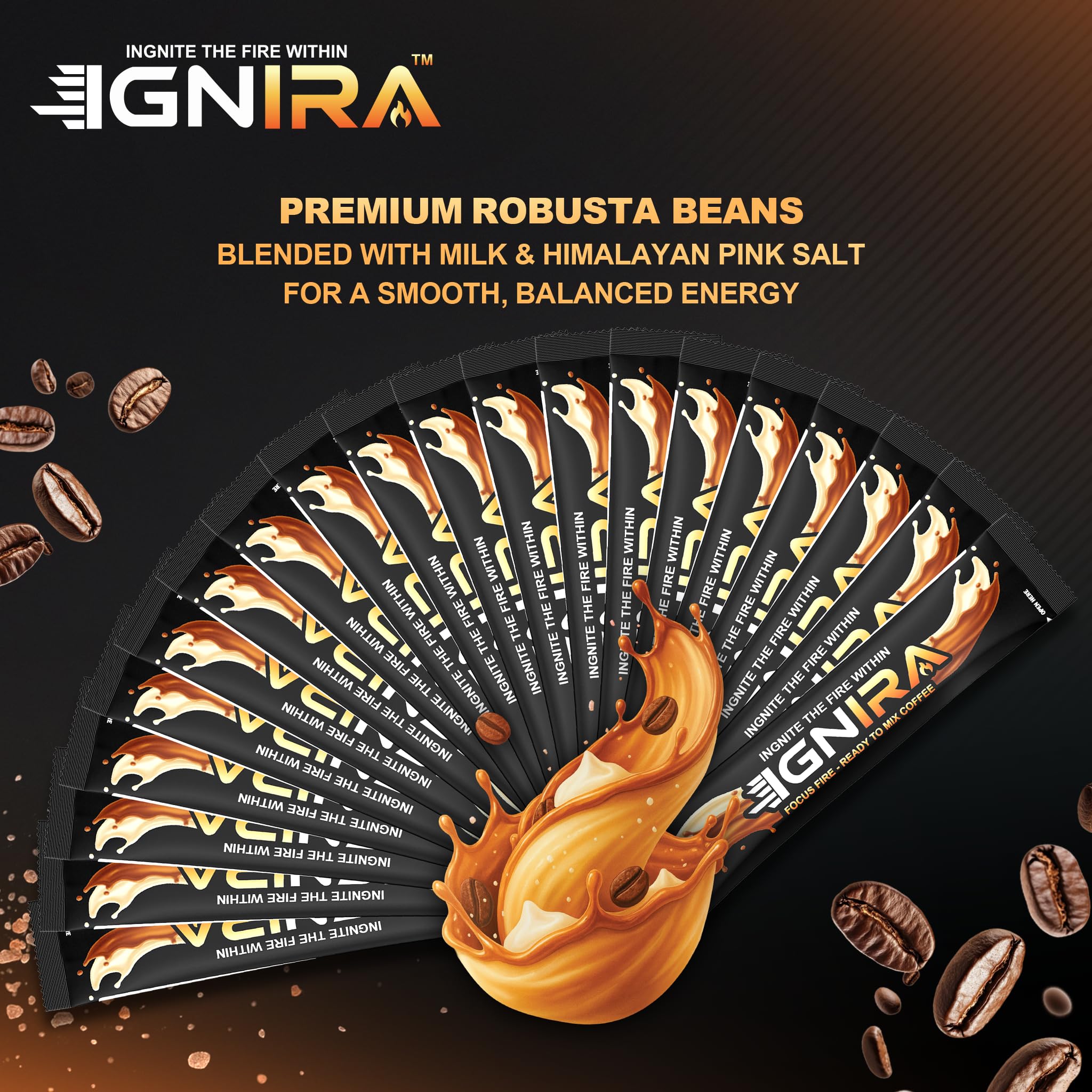 IGNIRA Himalayan Salted Cappuccino - Blend Rich Flavor, Premium Robusta Instant Salted Coffee Packets, Hot or Iced Milk Coffee, Smooth Salted Flavor