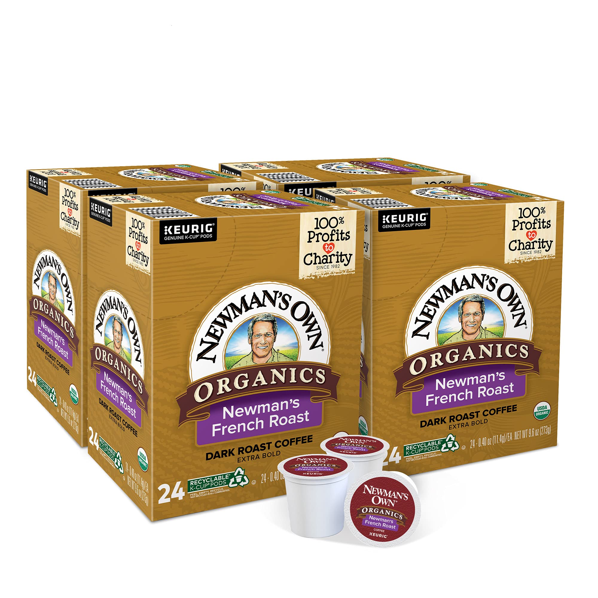 Newman's Own Organics French Roast, Single-Serve Keurig K-Cup Pods, Dark Roast Coffee, 96 Count