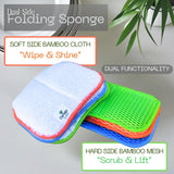Certain Leaf Foldable Dish Sponge - Thin Dual-Sided with Mesh Scrubber and Rayon derived from Bamboo Reusable Non-Scratch Kitchen Sponge