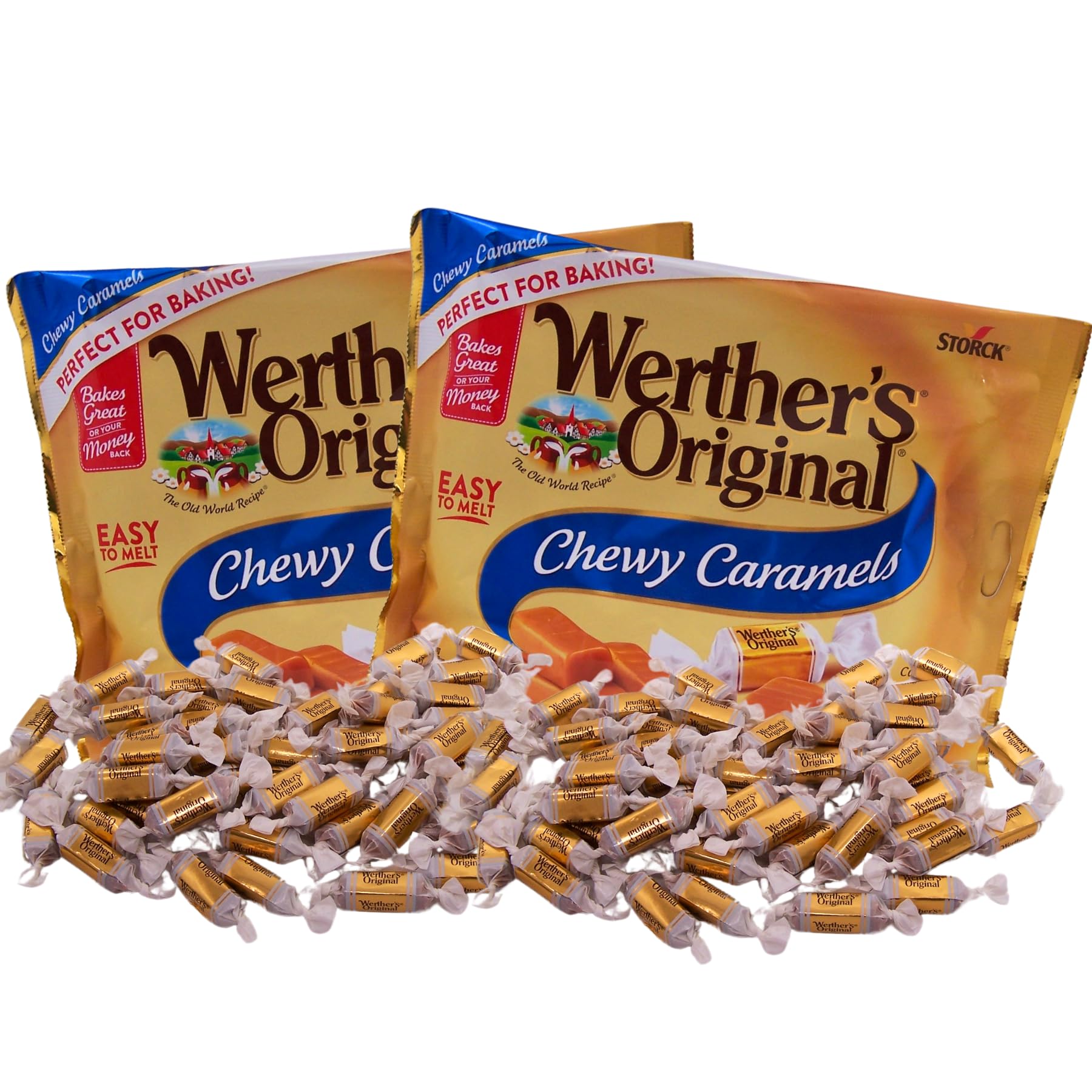 Werther's Original Soft Chewy Caramels, Soft Caramel Candy Made with Real Butter & Fresh Cream, Fall Treat, Perfect for Baking, Pack of 2, 10.8 Ounces