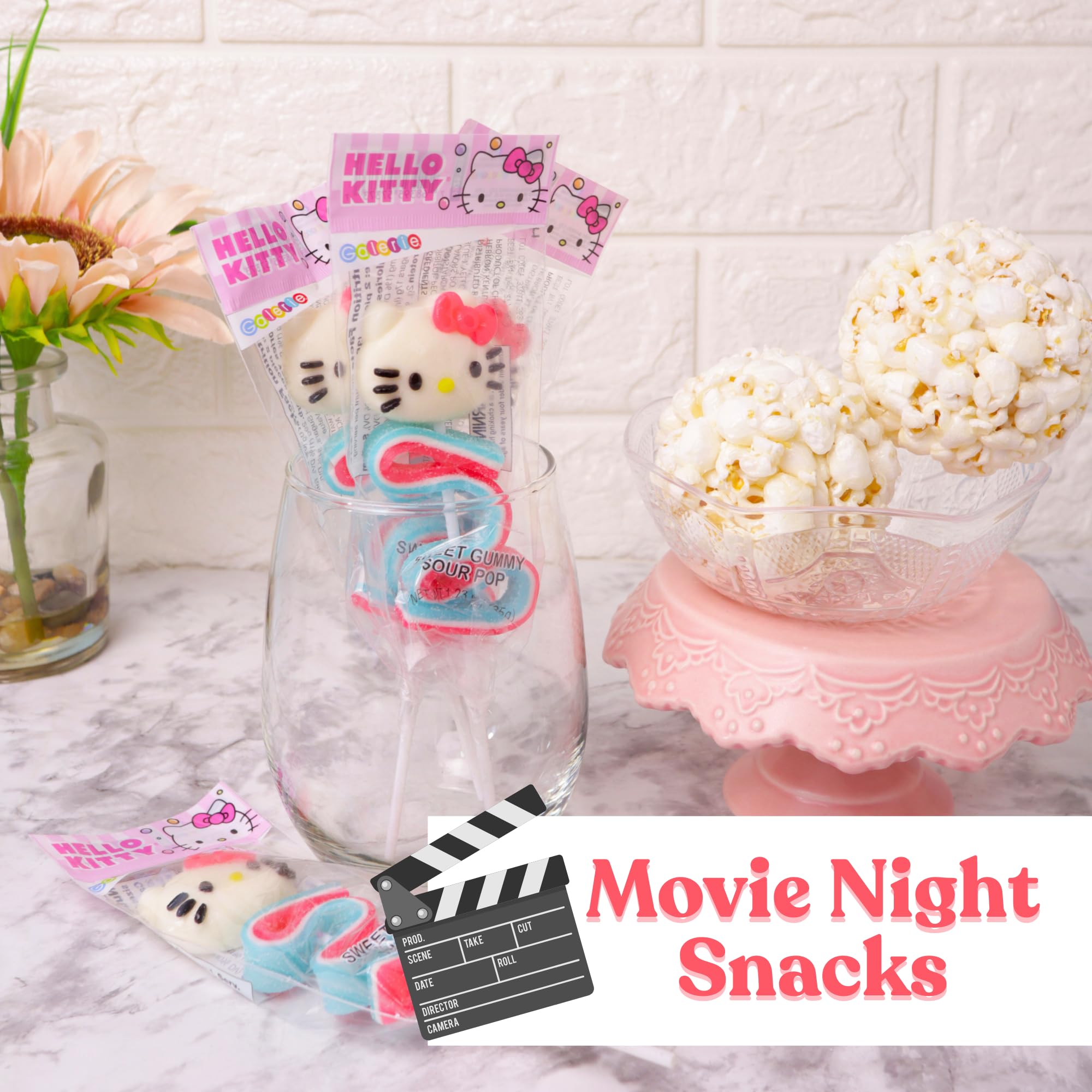 Hello Kitty Gummy Skewers, Character and Sour Belt Gummies, Individually Wrapped Candy Gifts, 4 Count Box