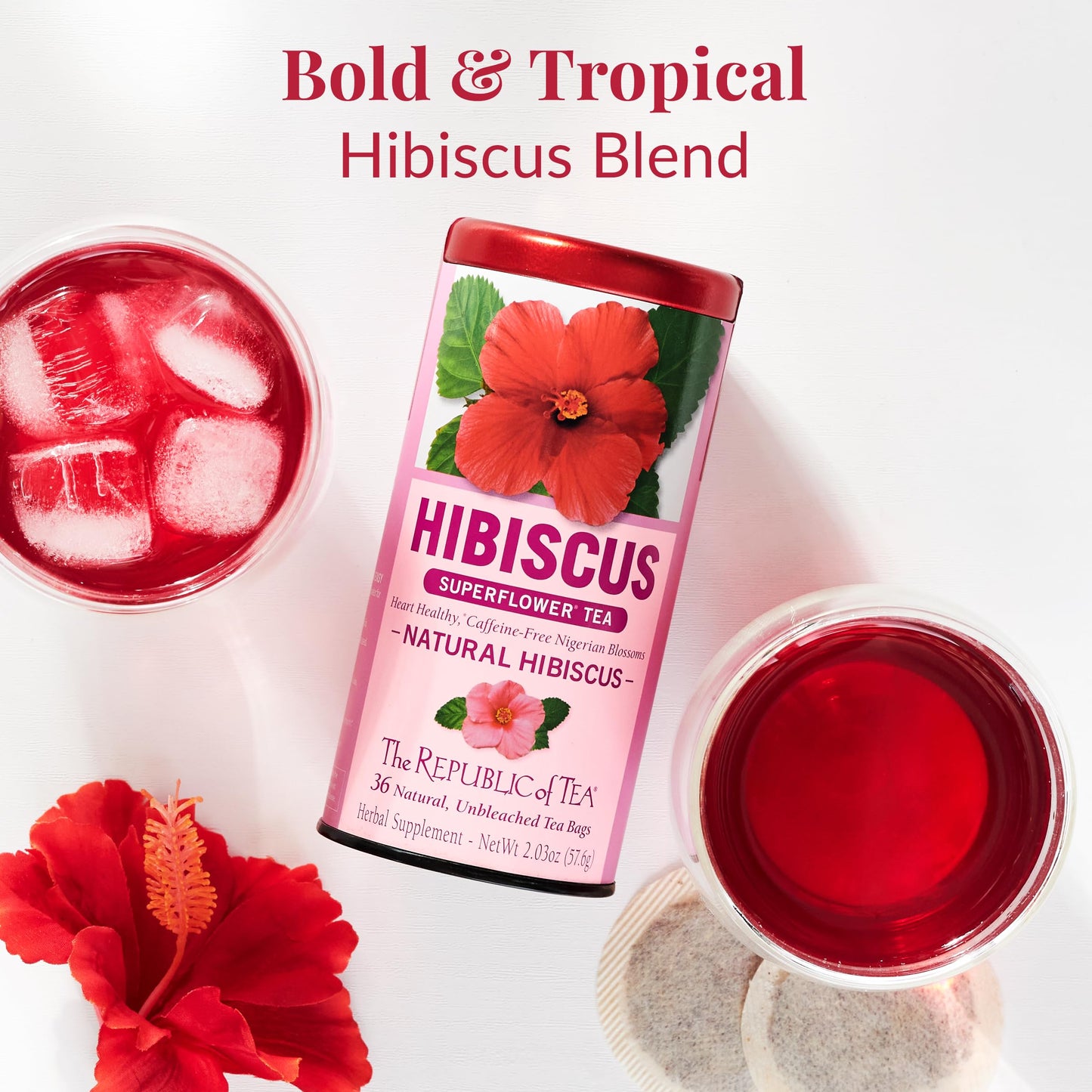 The Republic of Tea - Natural Hibiscus Tea, 36 Tea Bags, Herbal Blend, Caffeine Free, Gluten Free