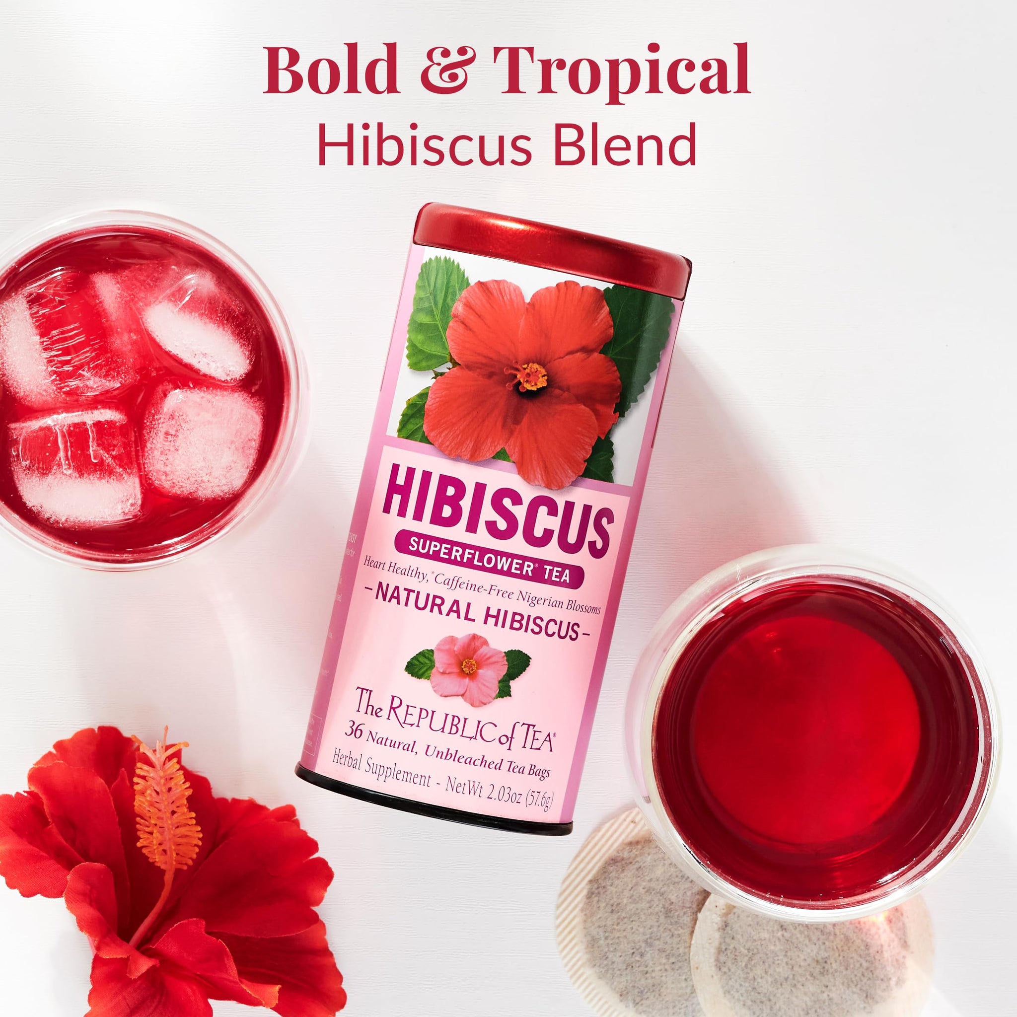 The Republic of Tea - Natural Hibiscus Tea, 36 Tea Bags, Herbal Blend, Caffeine Free, Gluten Free