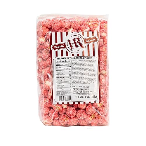 Creamy Strawberry Popcorn | 8 oz. | Shortcake-Dusted | Made in Gibbon, NE | HR Poppin' Snacks