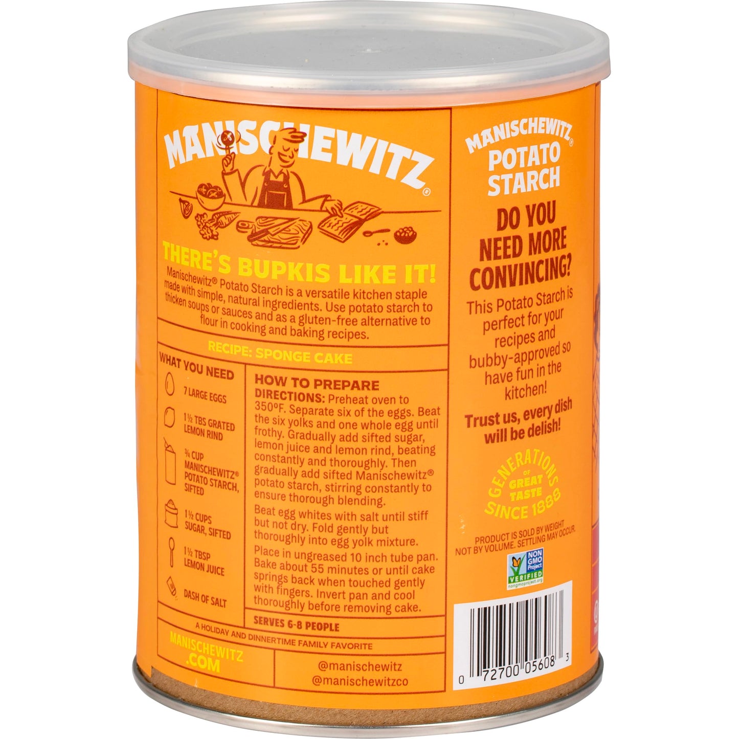 Manischewitz Pure Potato Starch, 16oz (1LB Resealable Container) Gluten Free, Non GMO, Kosher (Including Passover)