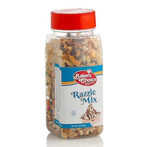 Razzle Crunch Topping - Chocolate, Caramel, Butterscotch and Nut Mix - Sprinkles for Ice Cream Sundae Toppings - 7 oz. - Dairy Free, Kosher - Baker’s