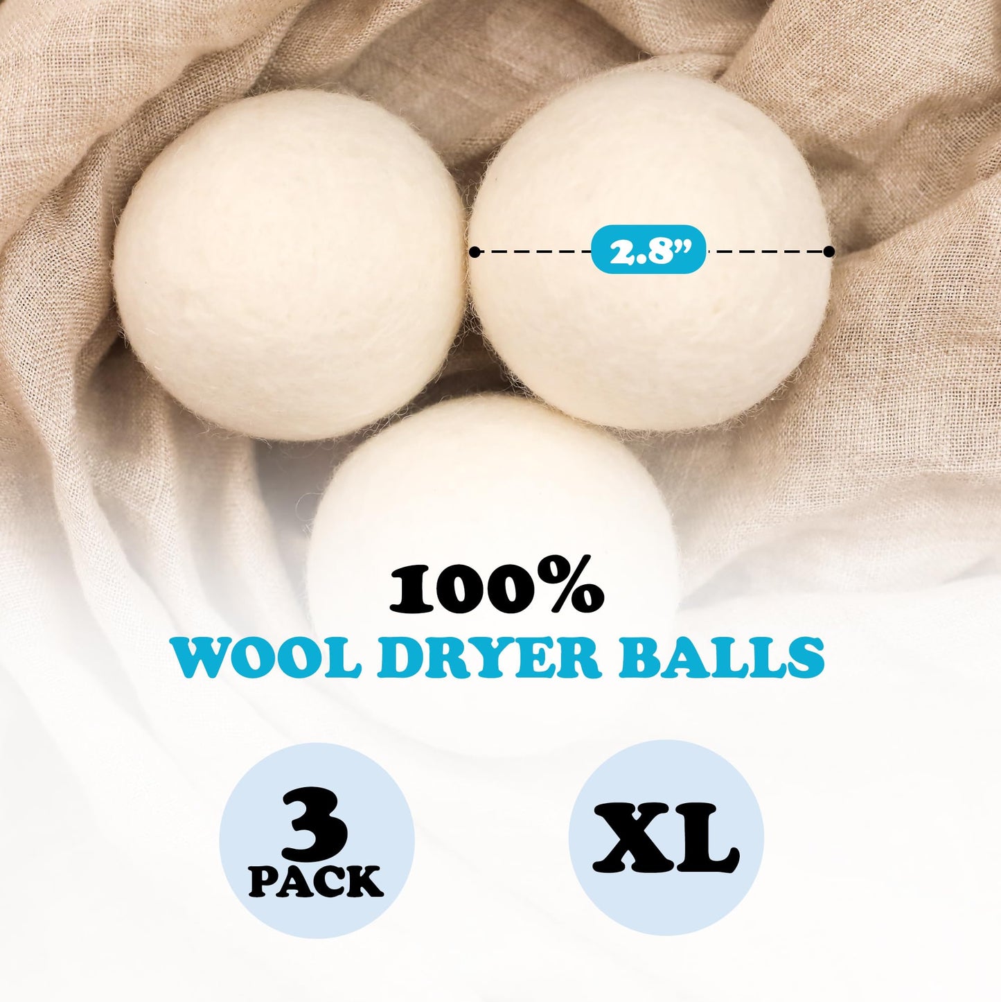 Wool Dryer Balls - Smart Sheep 3-Pack - XL Premium Natural Fabric Softener Award-Winning - Wool Balls Replaces Dryer Sheets - Laundry Balls