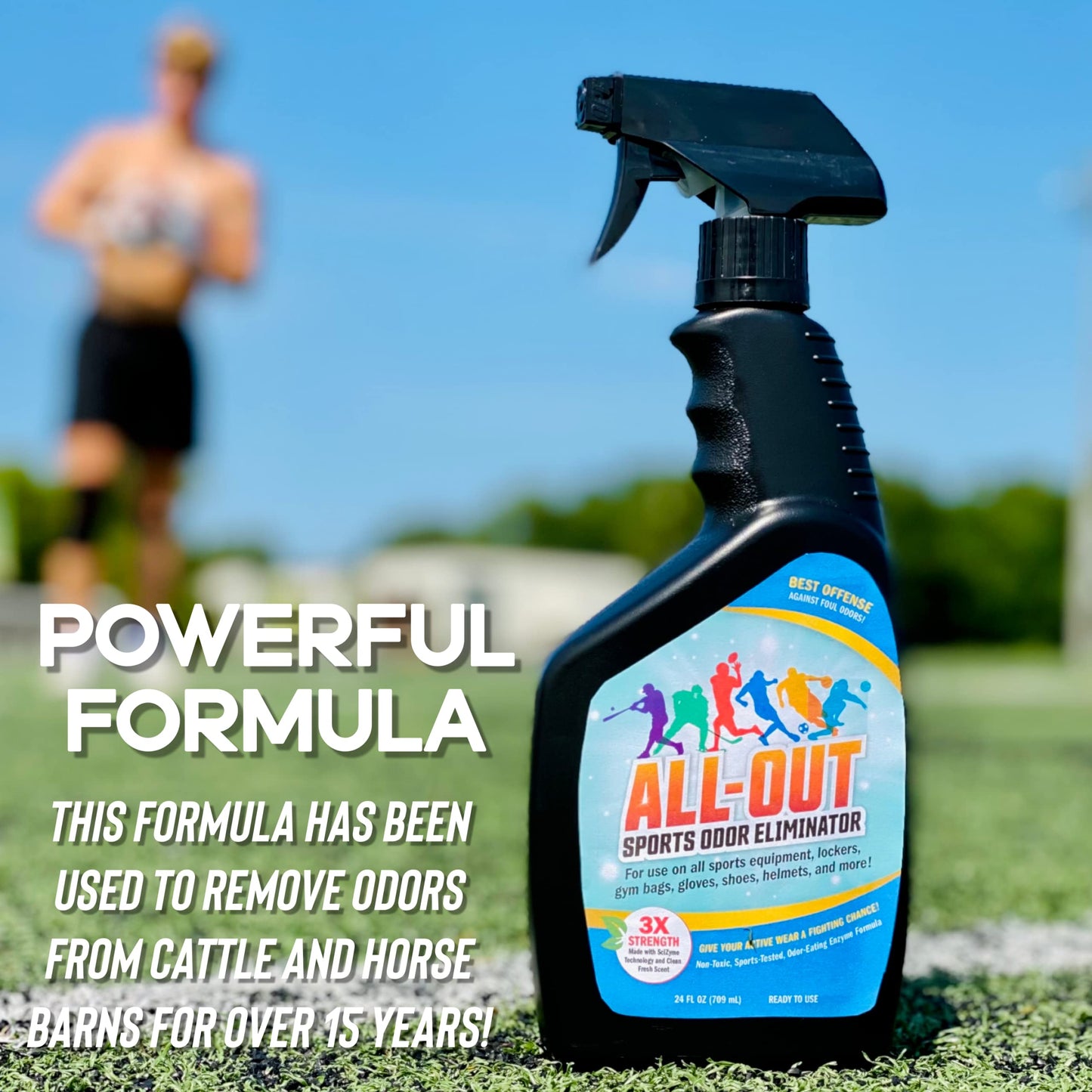 All-Out Sports Odor Eliminator Spray & Deodorizer | Perfect for Smelly Gloves, Hat, Bags, Helmets, Jerseys, Pads, Gear, Shoe & All Other Odors.| Best