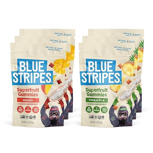 Blue Stripes Cacao Fruit Gummies - Mango & Pineapple Variety Pack | Two Ingredient Fruit Snack for Kids and Adults | No Sugar Added | Gluten Free