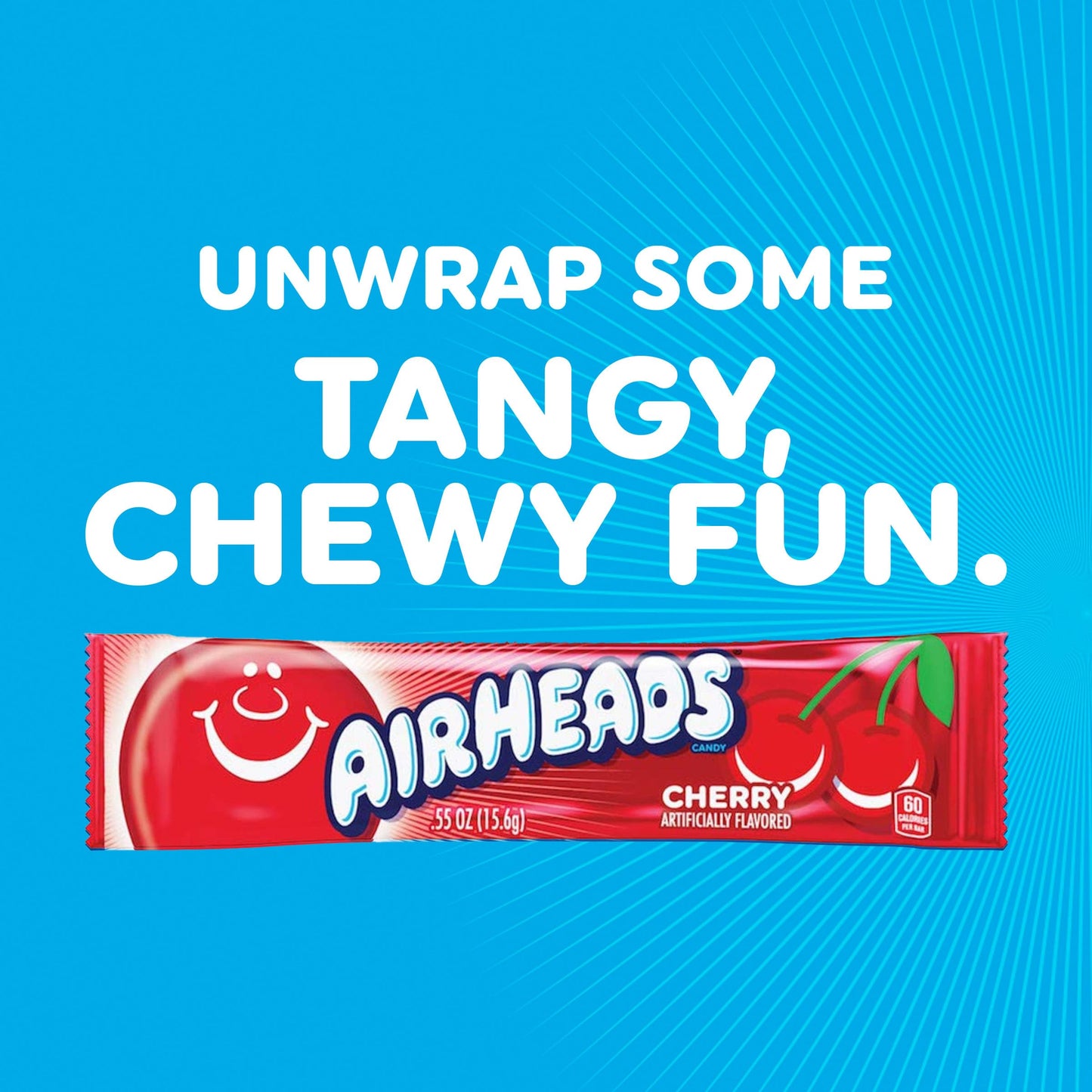 Airheads Full-Size Candy Bars, Taffy Candy Pack, Individually Wrapped Bulk Candy, Cherry Flavor Artificially Flavored, 36 Count Box