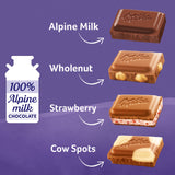 Milka European Chocolate Bars Variety Pack, Alpine Milk Chocolate, Cow Spots, Strawberry & Wholenut Hazelnut, 10 - 3.52 oz Bars