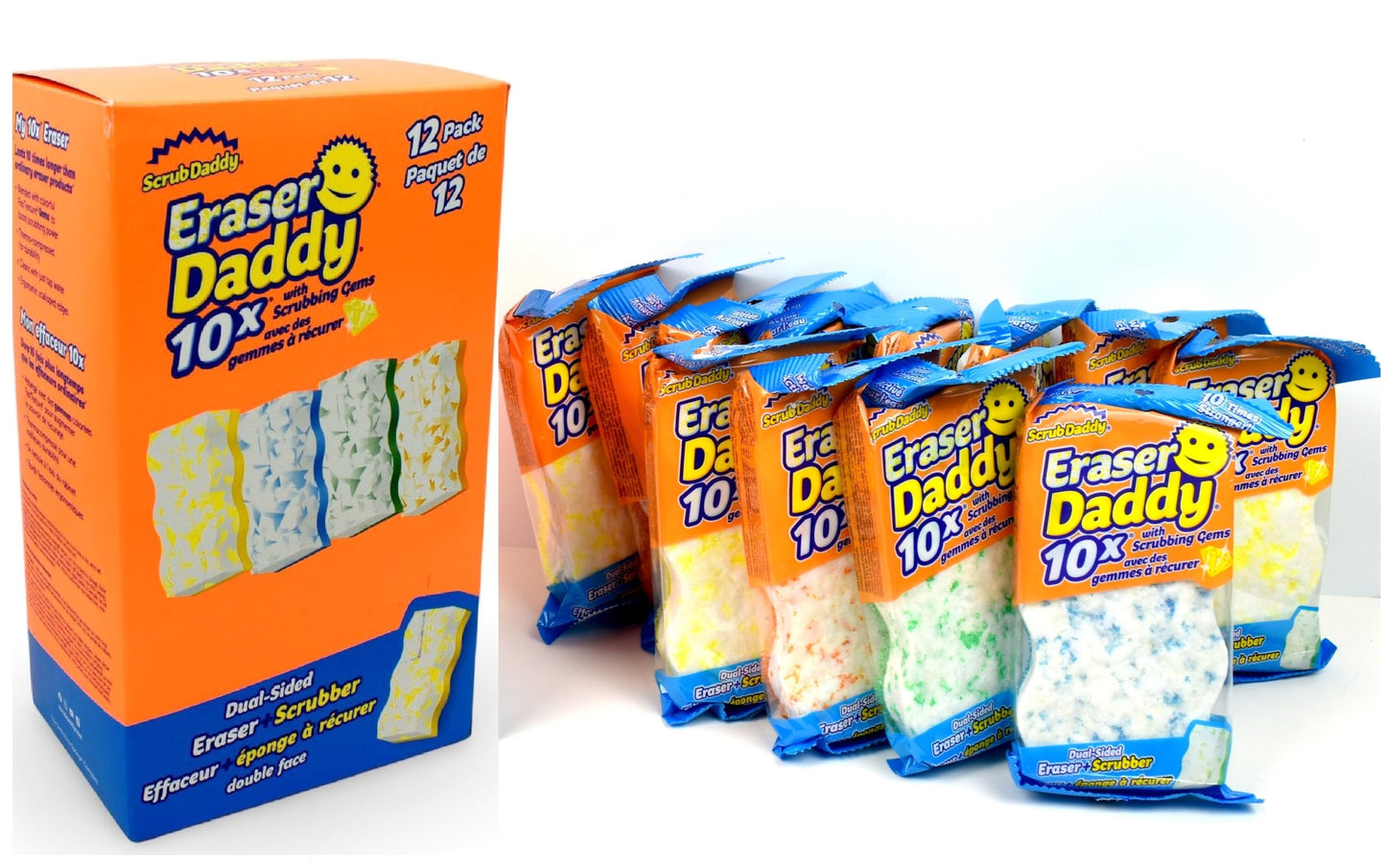 Scrub Daddy - Eraser Daddy with Scrubbing Gems Dual-Sided Scrubber and Eraser, Lasts 10x Longer Than Ordinary Melamine Erasers, Water Activated