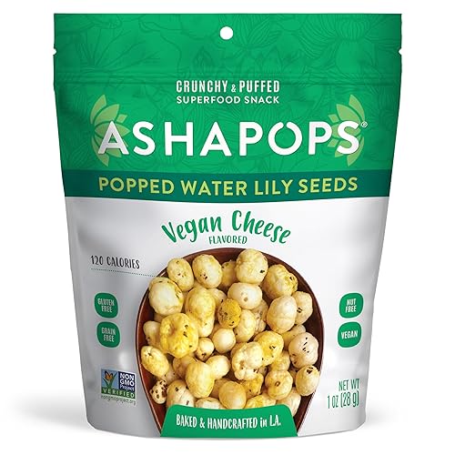 AshaPops Vegan Cheese Popped Water Lily Seeds - Handcrafted | Gluten Free | Vegan | Paleo | Nut Free | Soy Free | Non-GMO | 1 oz | (Pack of 6 Bags)