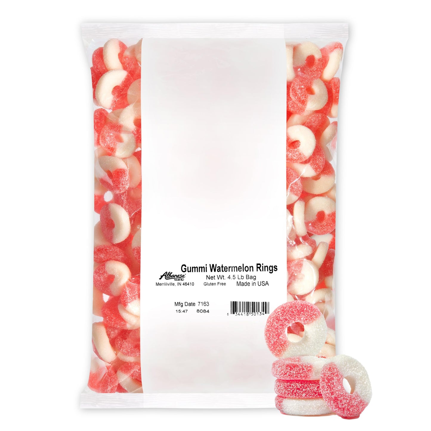 Albanese World's Best Gummi Watermelon Rings | 4.5lbs of Candy | Gluten Free, Fat Free, Soft and Chewy Gummy Rings | Perfect for Parties, Baking