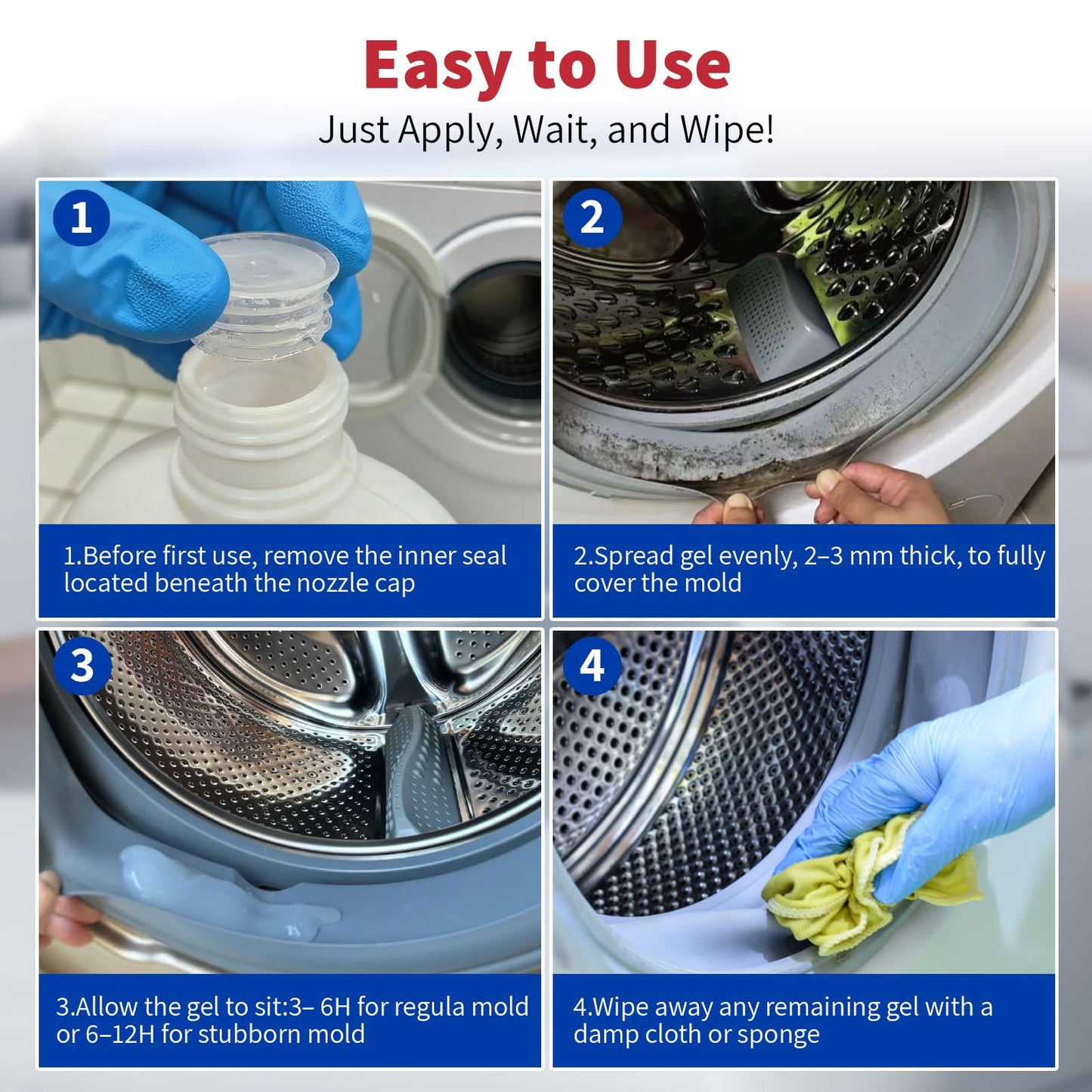 W&E Choice Stain Remover Gel Cleaner for Shower, Bathroom Tile Grout and Caulk - Heavy Duty Cleaner for Front Load Washing Machine Rubber Seal - No