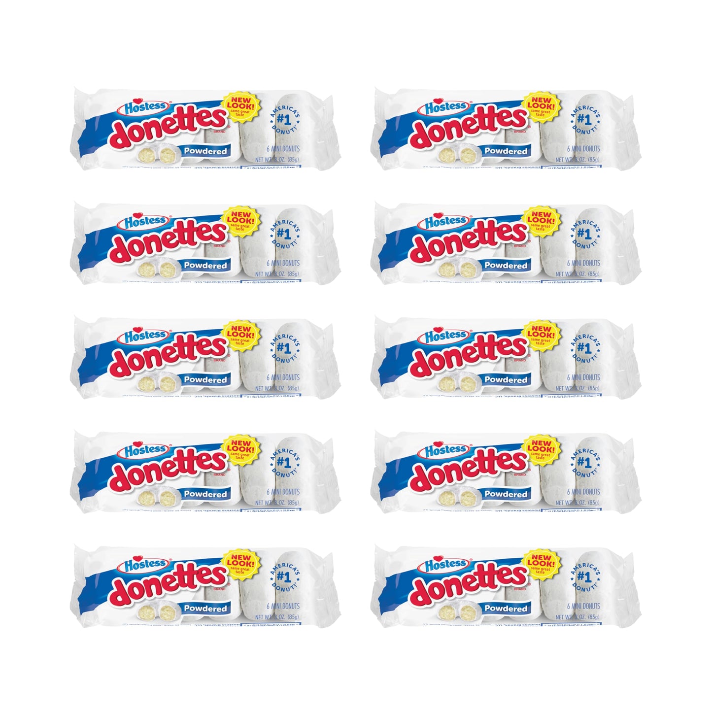 Hostess Powdered Sugar Donettes, 6 Count Bags (10 Pack)