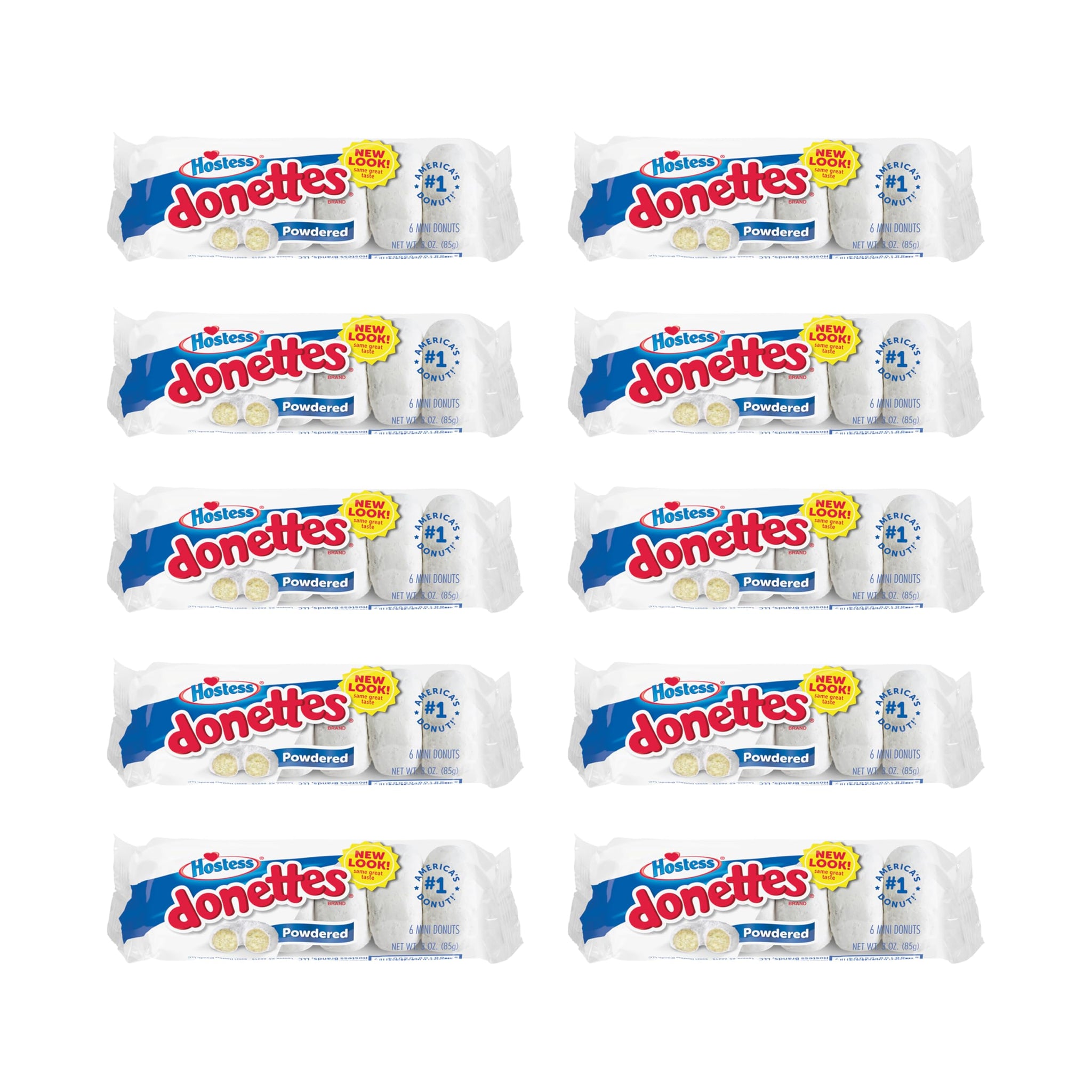 Hostess Powdered Sugar Donettes, 6 Count Bags (10 Pack)