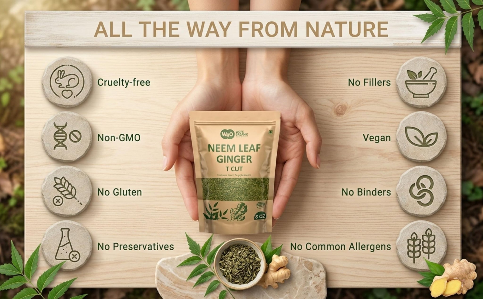 Neem Leaves Tea with Ginger 8 oz, Boost Immunity, Aid in Digestion, Caffeine Free, One Tea with Multiple Benefits (Pack of 1)