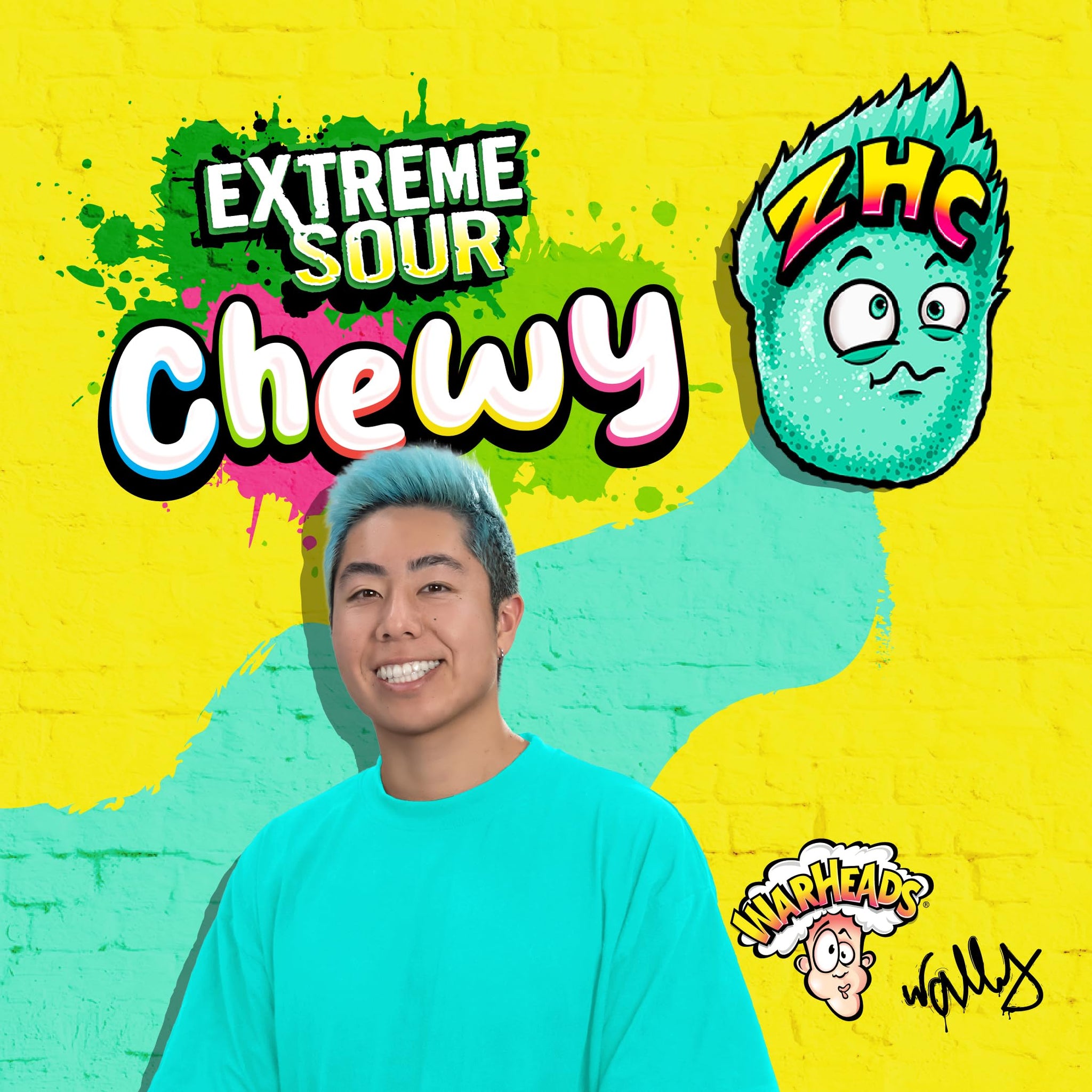 WARHEADS® Extreme Sour Chewy Candy - 7.25 oz Peg Bag - ZHC Collaboration - Assorted Flavors (Watermelon, Lemon, Blue Raspberry, Green Apple, Black