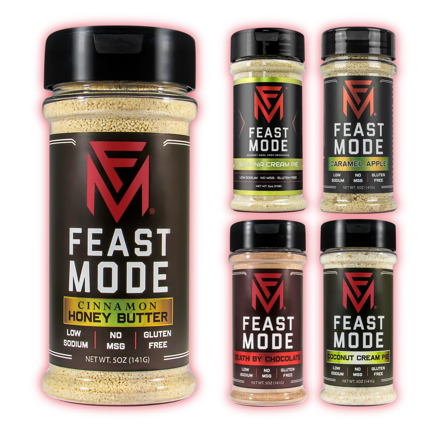 Feast Mode Flavors | Candy Pack | 5 count | 5oz seasonings | Cinnamon Honey Butter | Death By Chocolate | Coconut Cream Pie | Caramel Apple | Banana