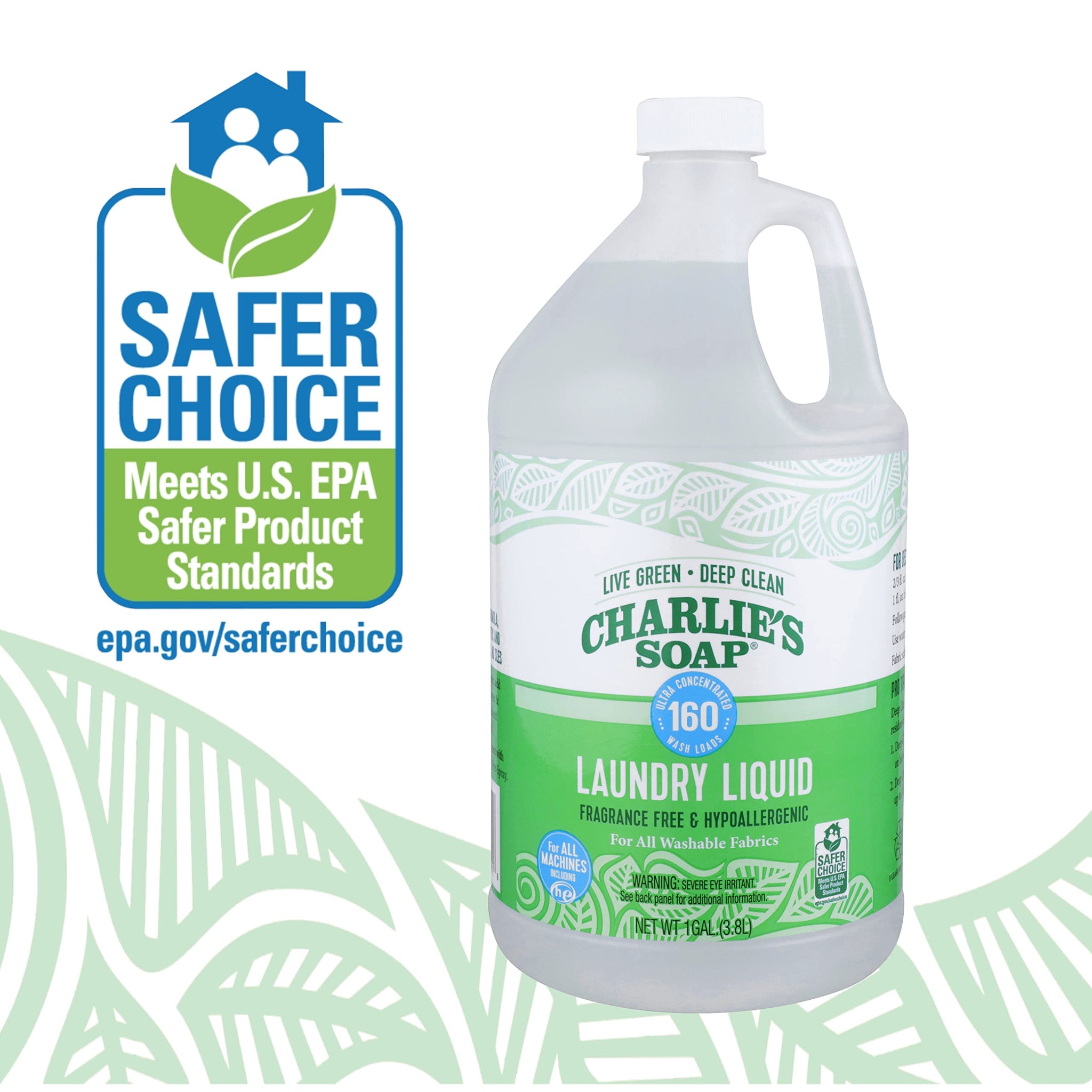 Charlie’s Soap Laundry Liquid (160 Loads, 1 Pack) Natural Deep Cleaning Hypoallergenic Laundry Detergent - Eco-Friendly, Safe and Effective