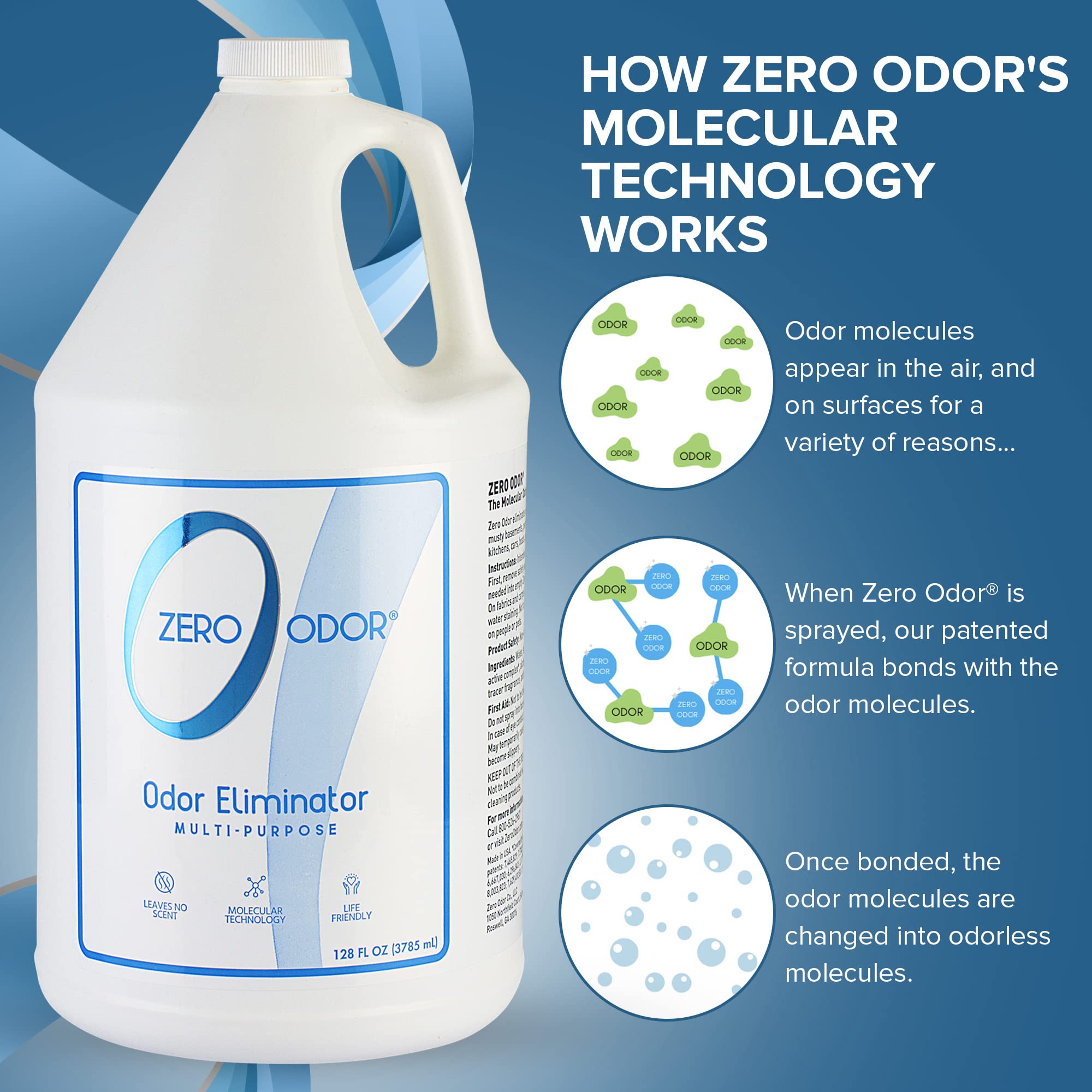 Zero Odor Multi-Purpose Odor Eliminator, Air and Surface Odor Remover for Home, Bathroom, Kitchen, and Closet, Refill, 128 oz